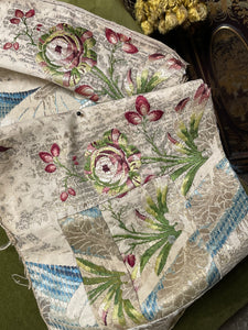 18th Century French Silk Brocade Silver Metal Threads