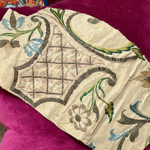 17th Century Embroidered Silk Costume Panel