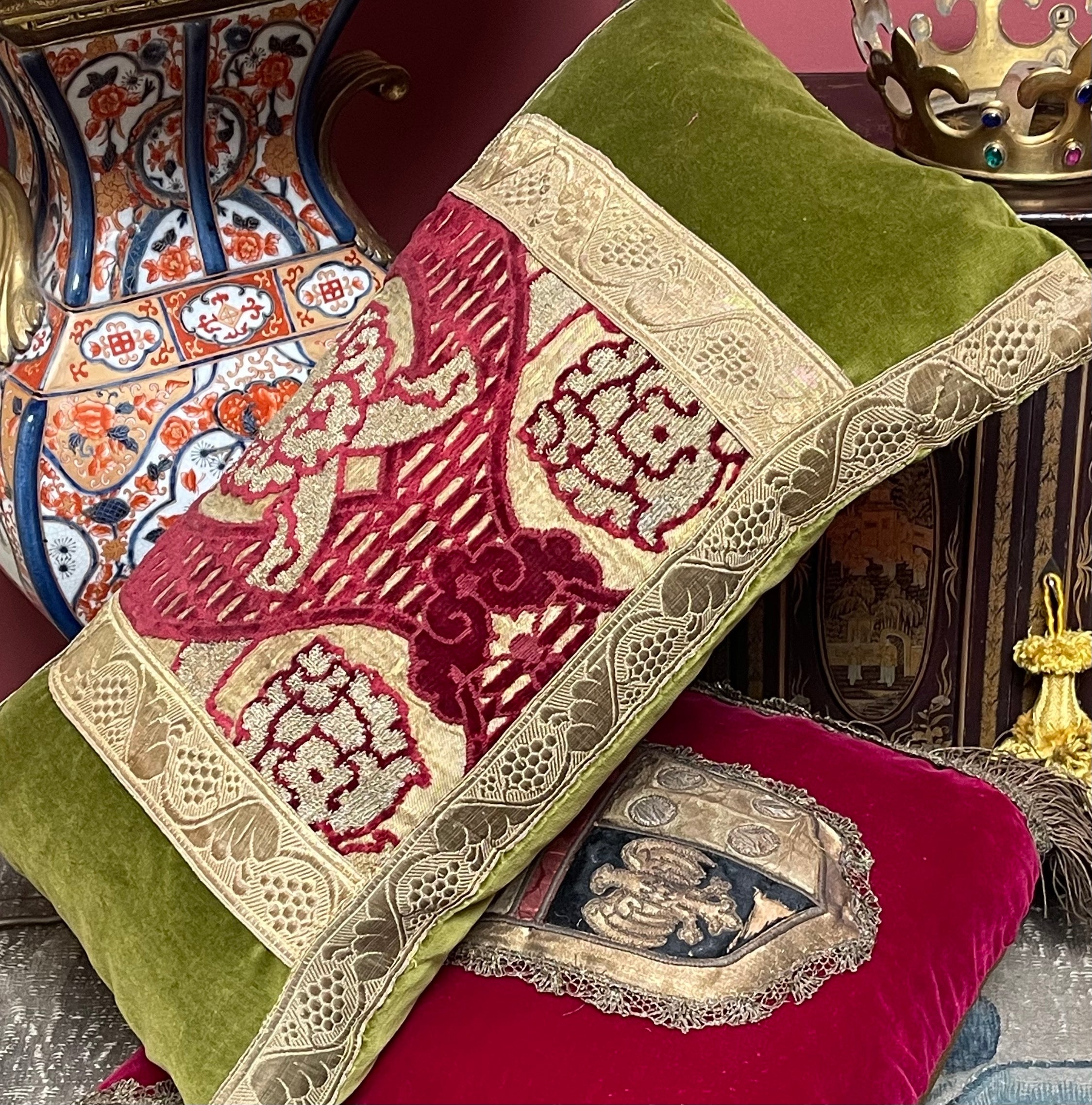 Antique Pillow 16th Century Venetian Pomegranate Panel