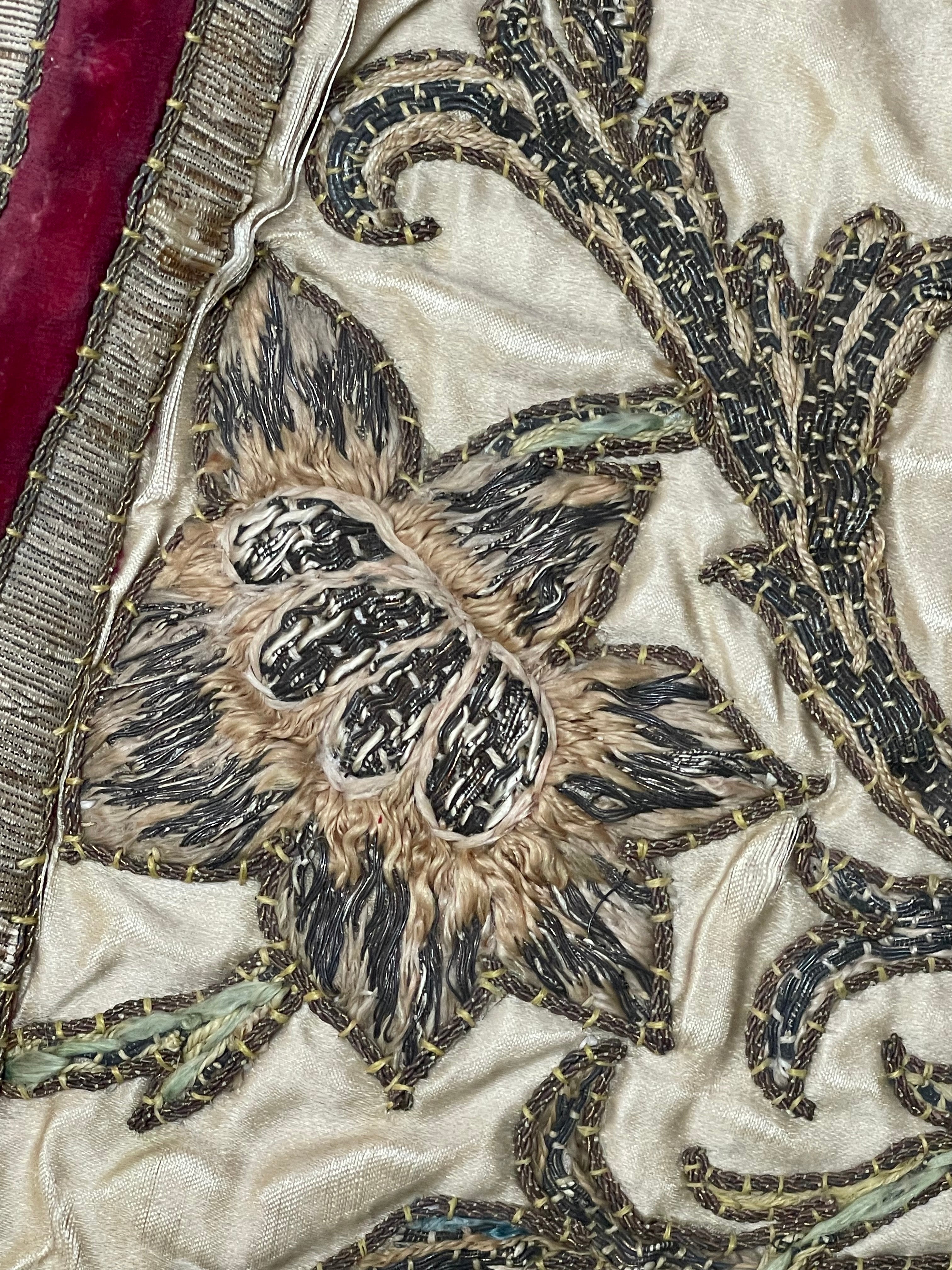 18th Century Embroidered Silk and Velvet Panel