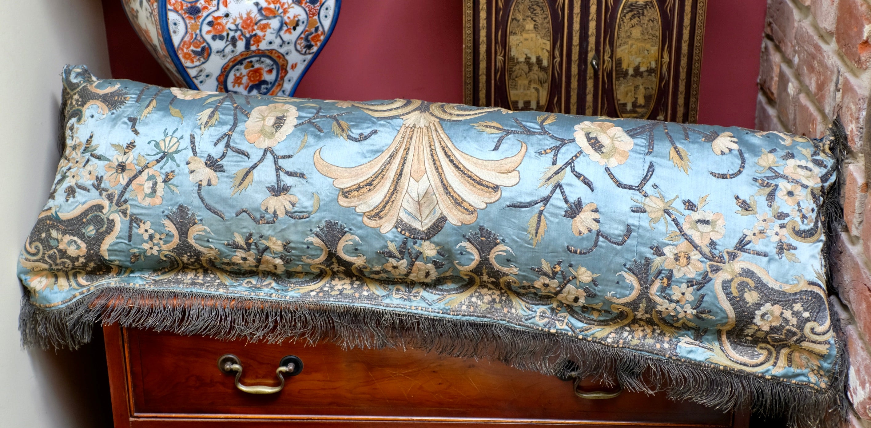 18th Century Ottoman Embroidery Bolster Pillows PAIR