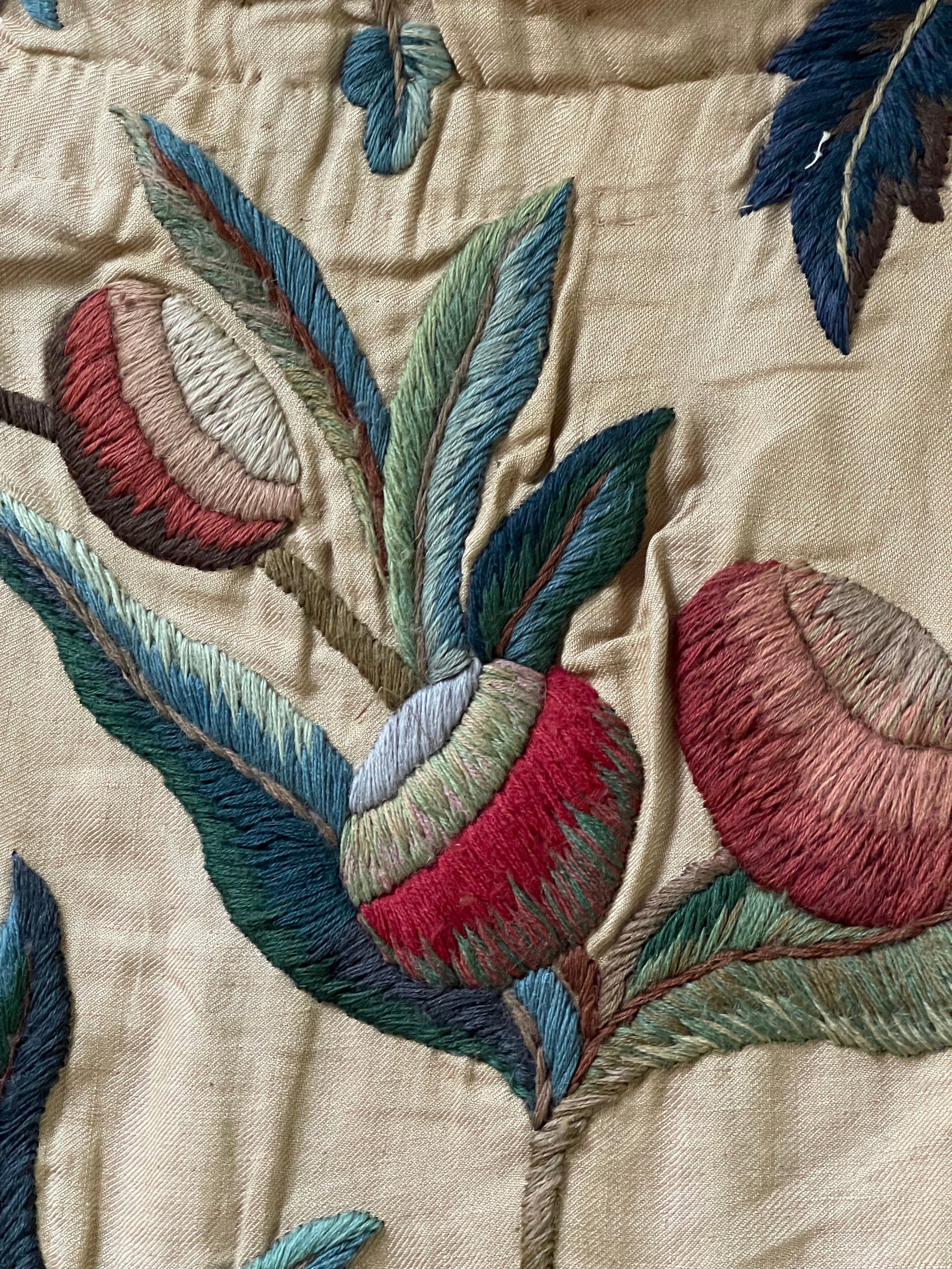 Antique Crewelwork Drape Jacobean Tree of Life Design