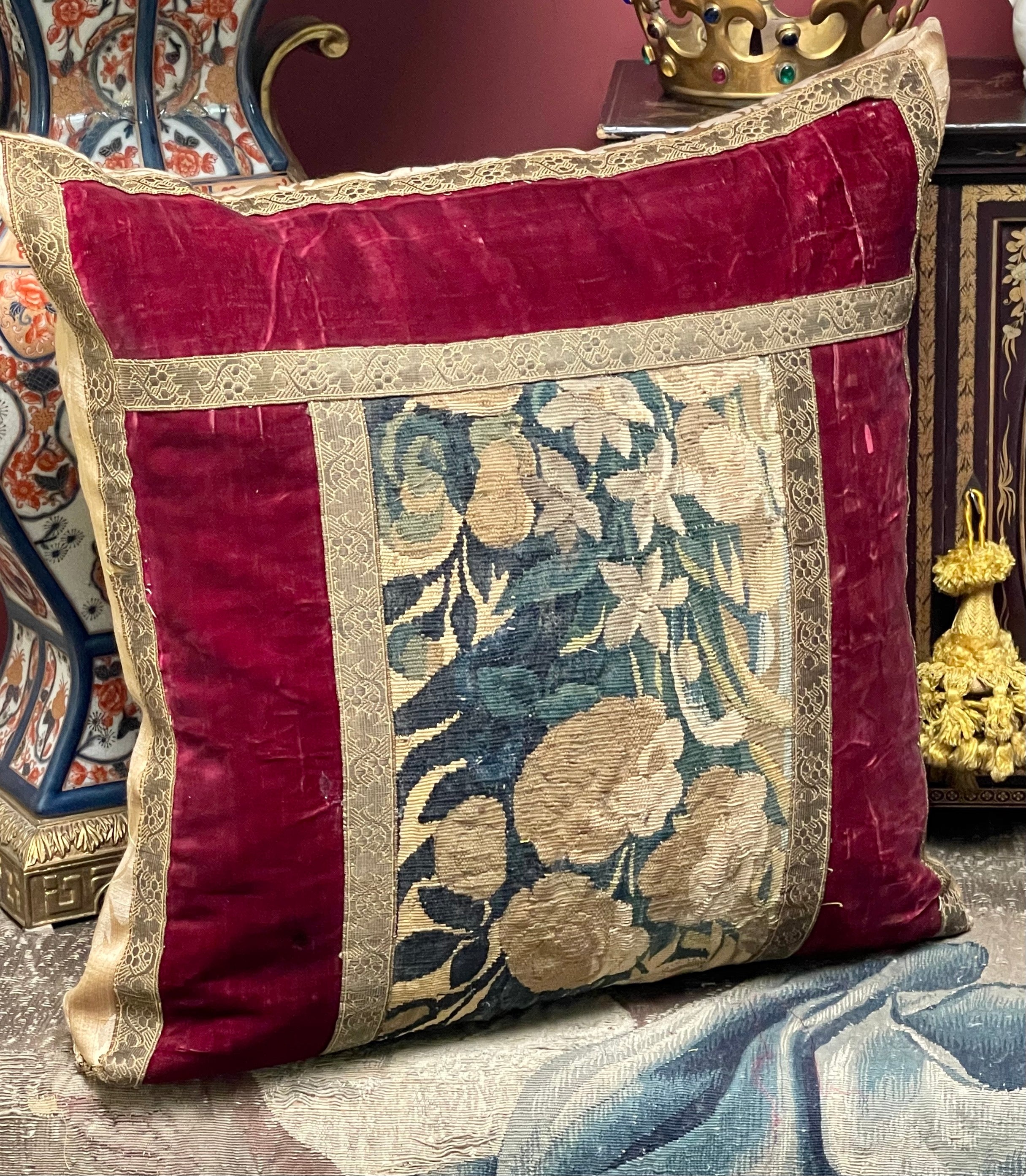 Antique Velvet Cushion 17th Century Textiles