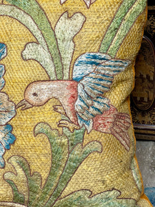 Antique Pillow 17th Century Silk Floss Embroidery BIRD