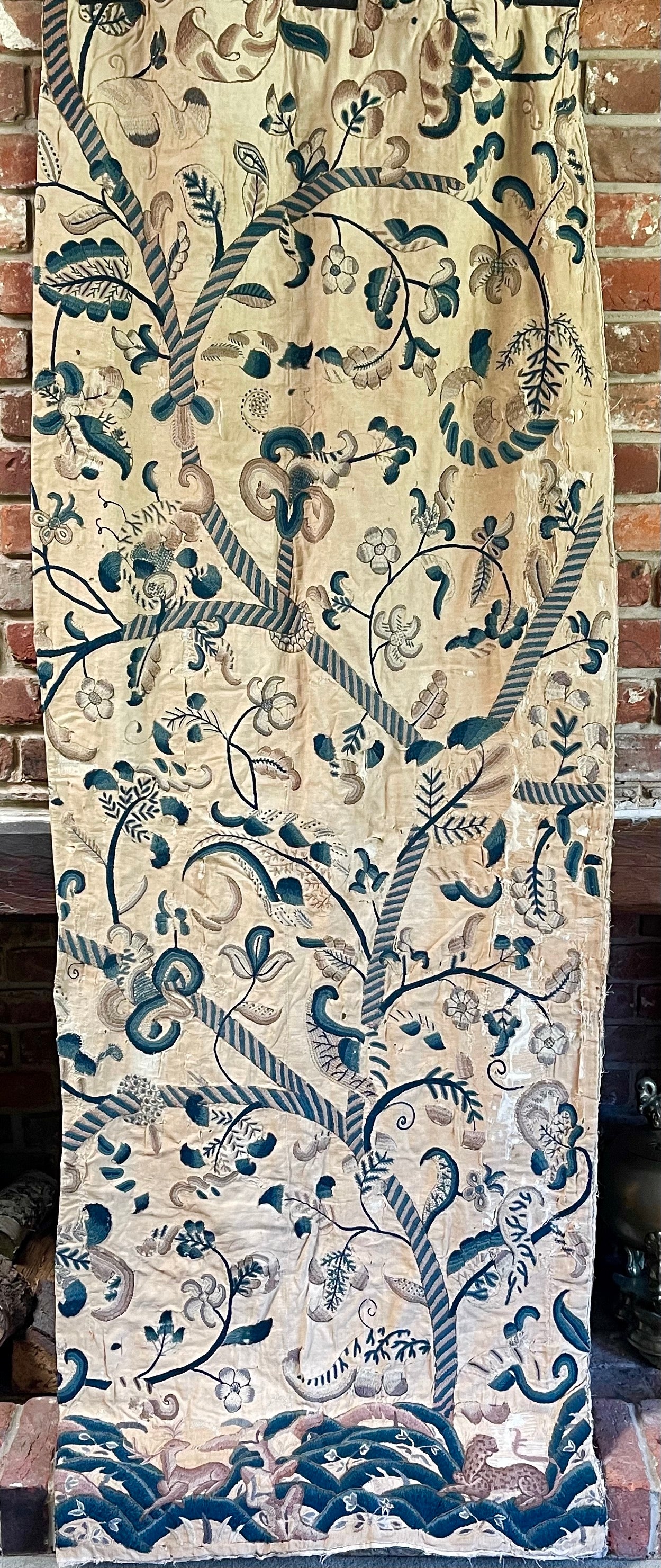 17th Century English Crewel Work Curtain