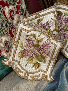 Antique French Silk Embroidered Panel Lilacs