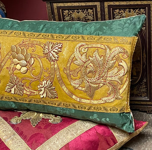 Antique Gold Metallic Embroidery Pillow