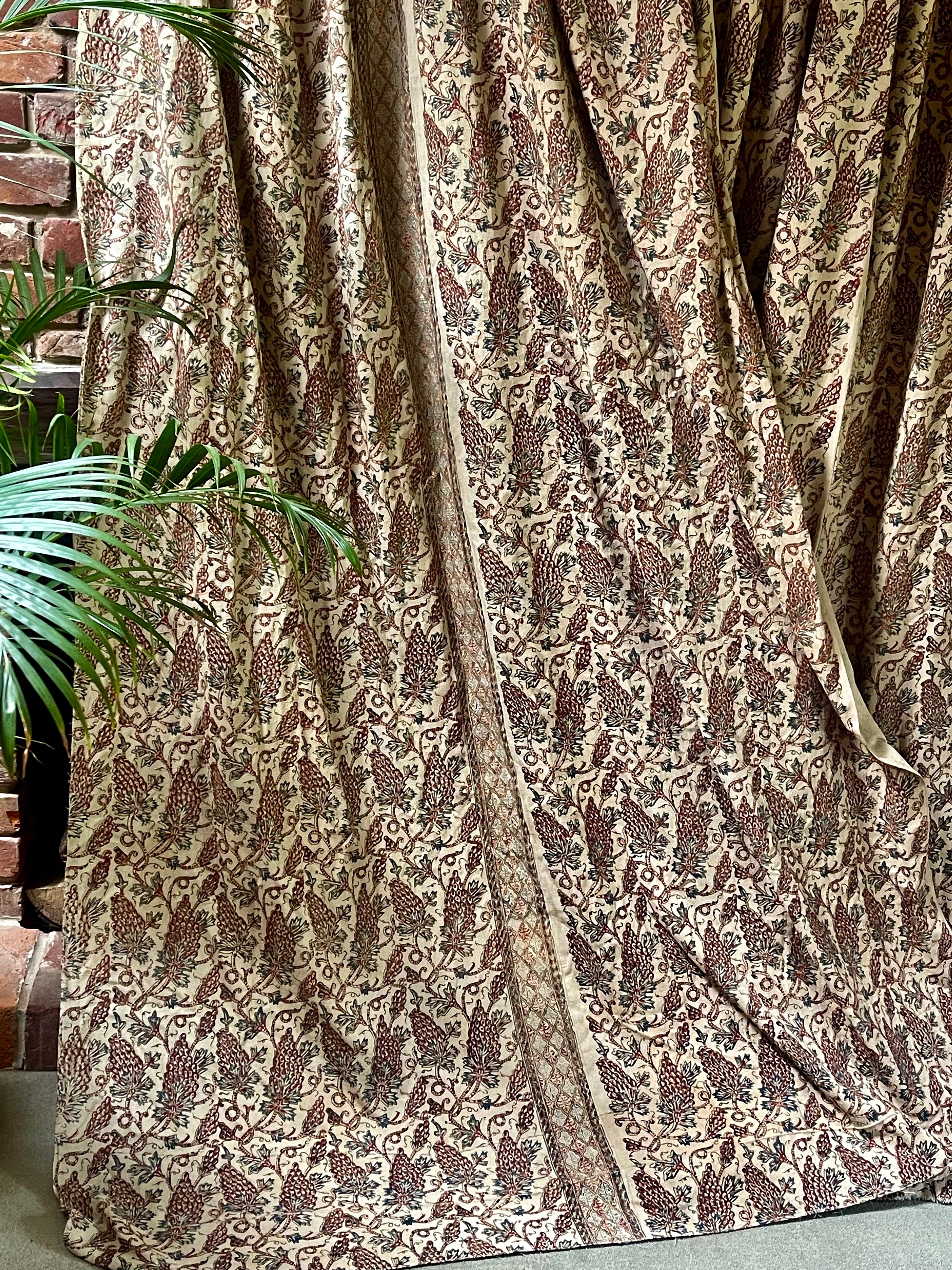 Antique Indo Persian Block Printed Kalamkari Curtains Panels