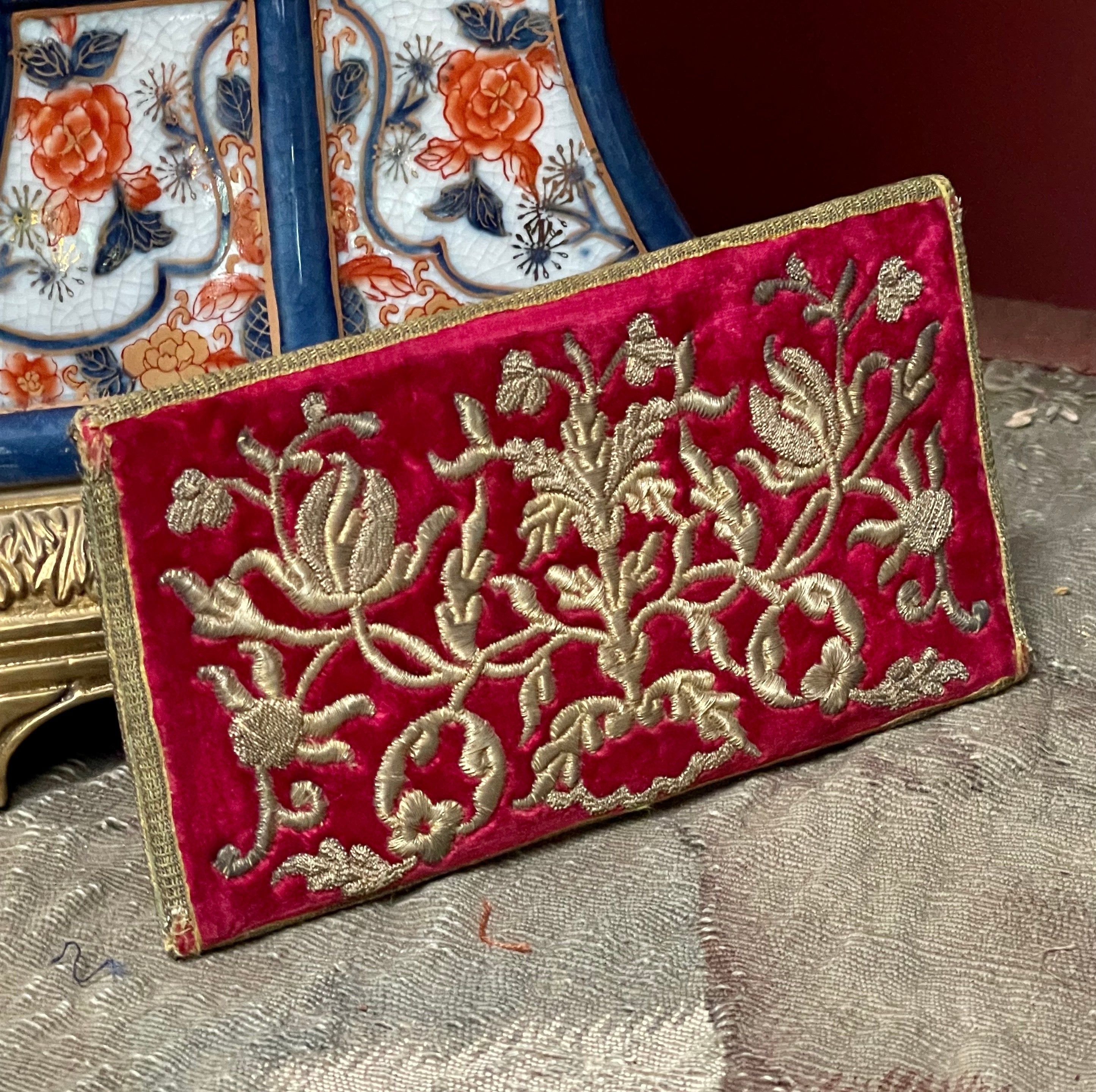 18th Century Metal Embroidered Silk Velvet Purse
