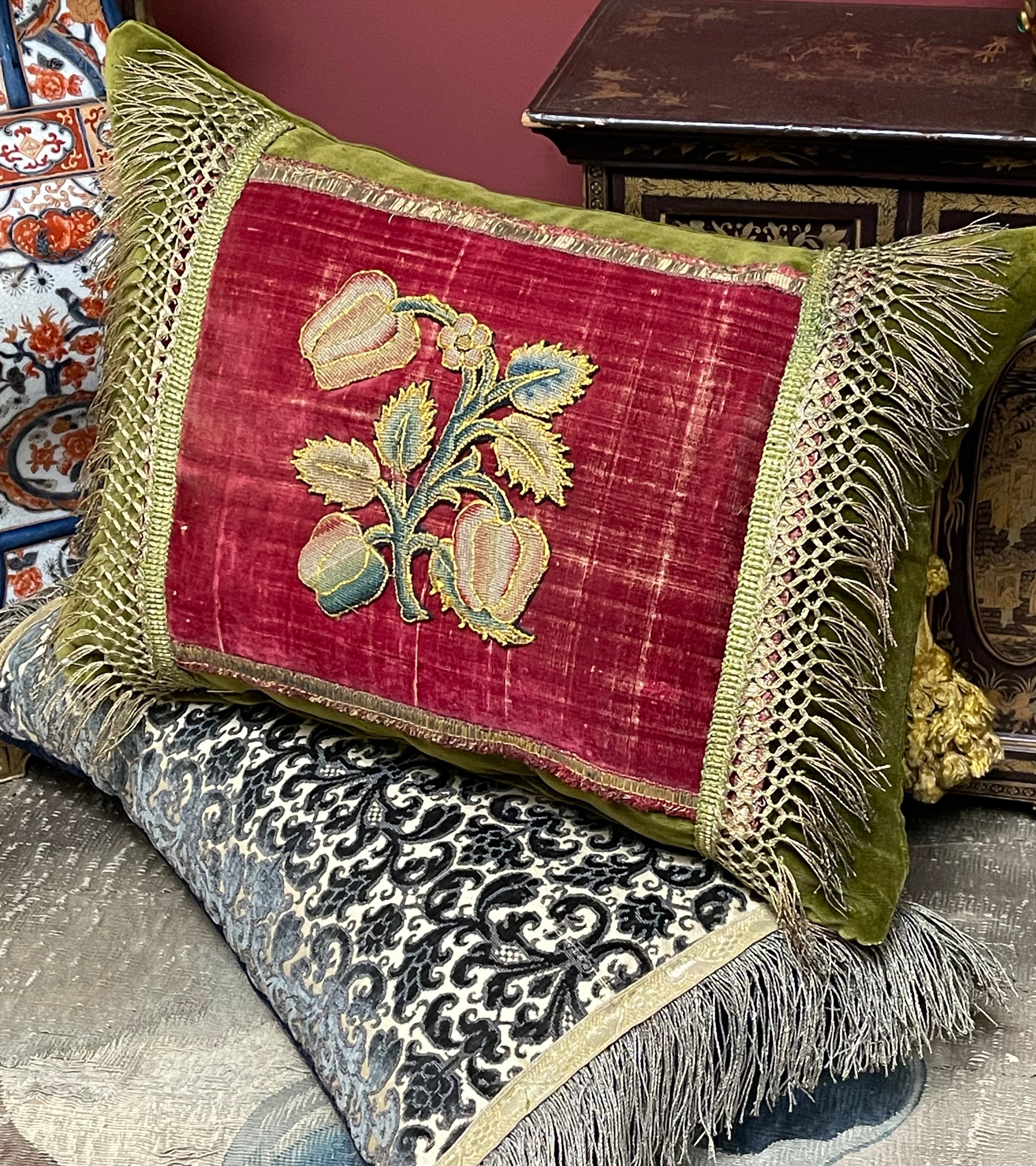 Antique Pillow 17th Century Pomegranate Needlework Slip