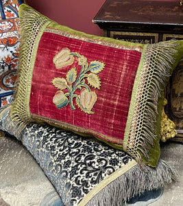 Antique Pillow 17th Century Pomegranate Needlework Slip