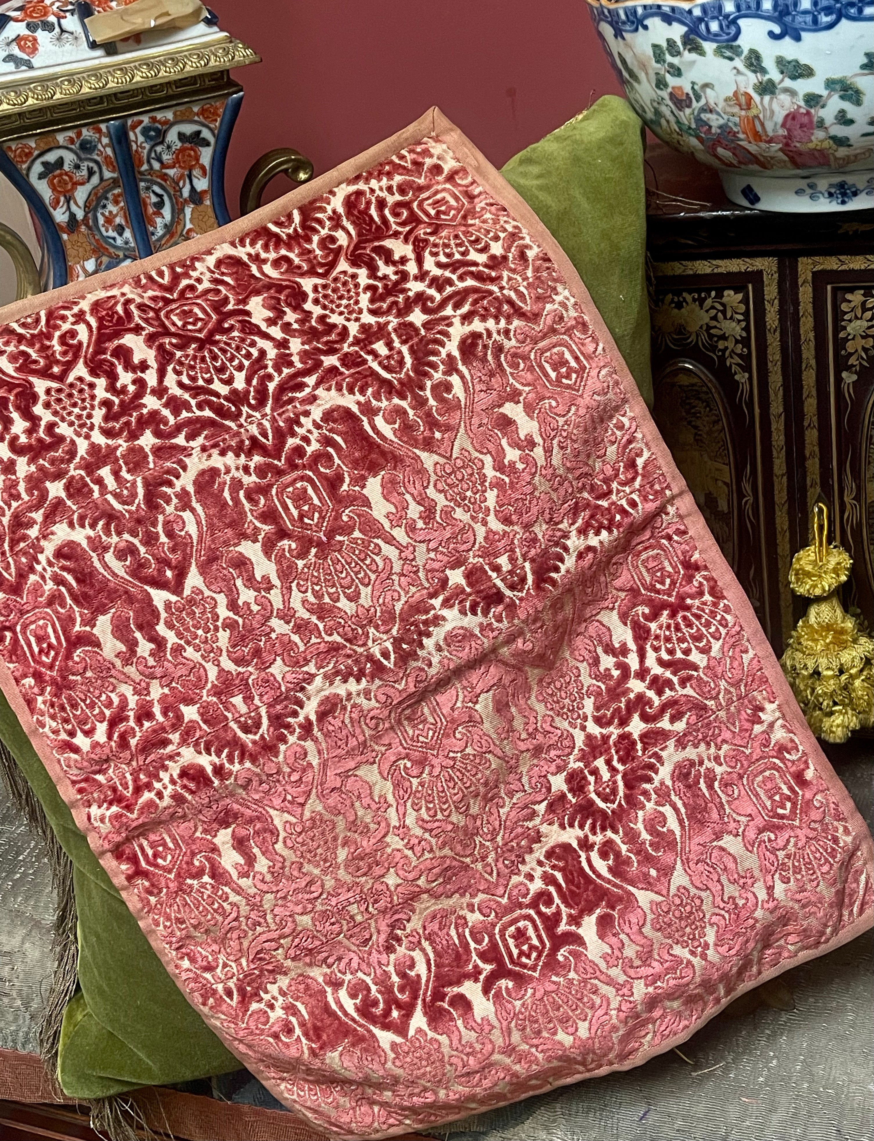 Venetian Silk Velvet Panel  Lions Cherubs Crown