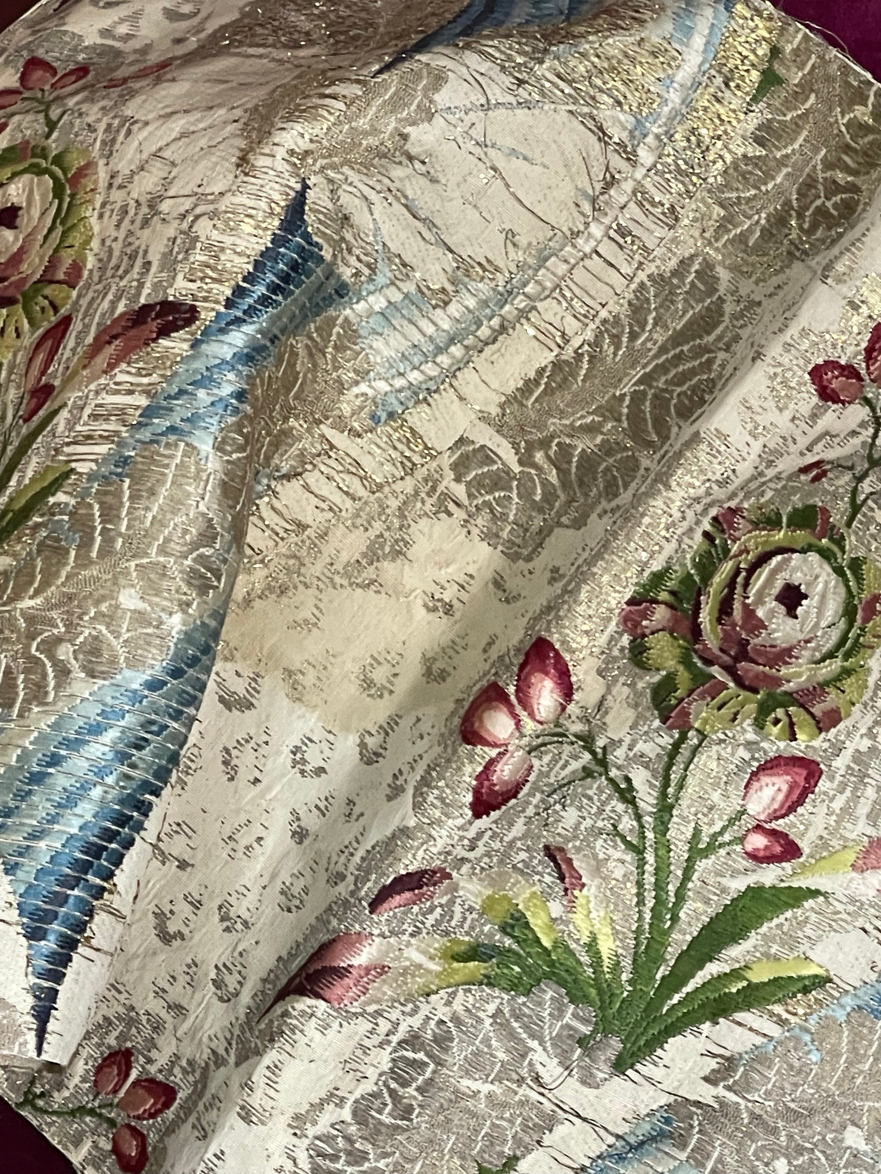 18th Century Silk Brocade Document Fragment