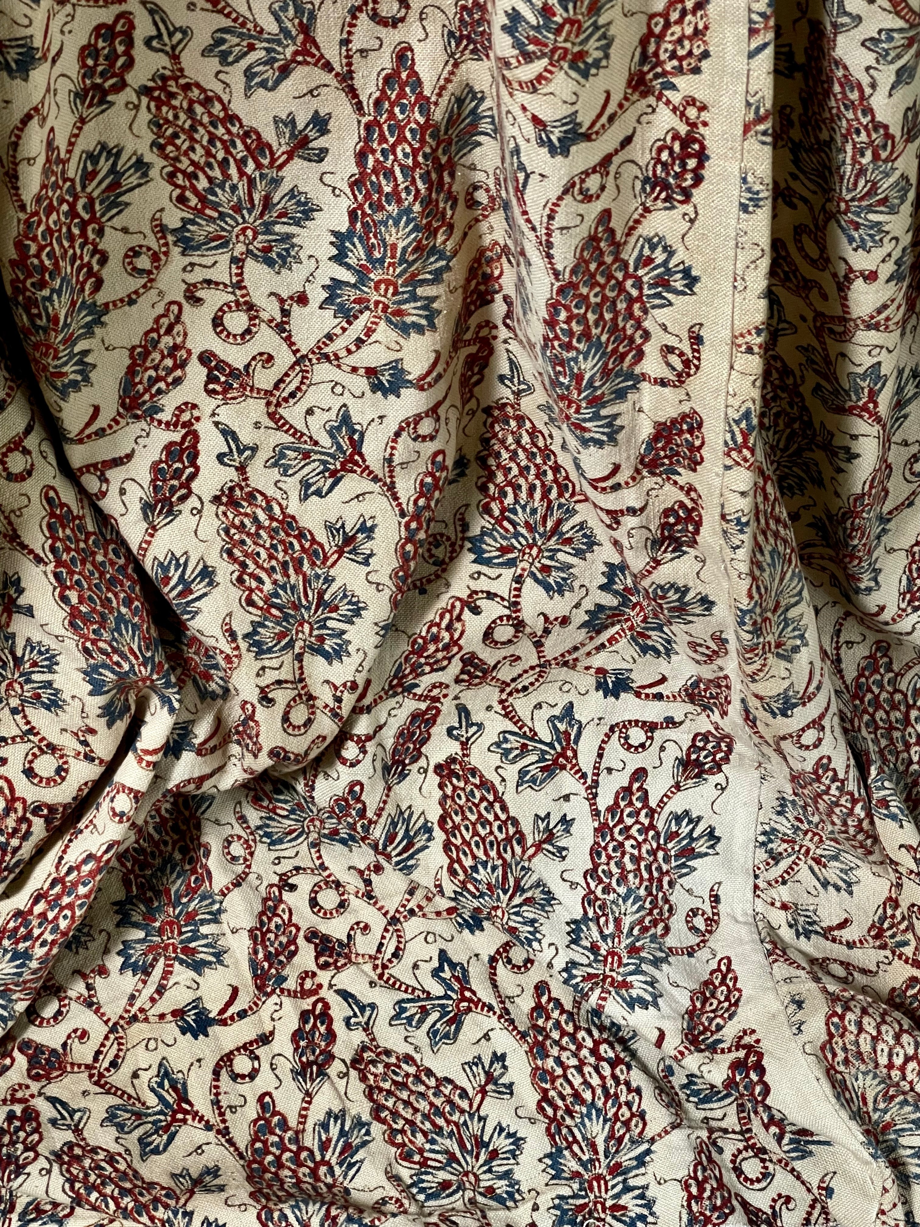 Antique Indo Persian Block Printed Kalamkari Curtains Panels