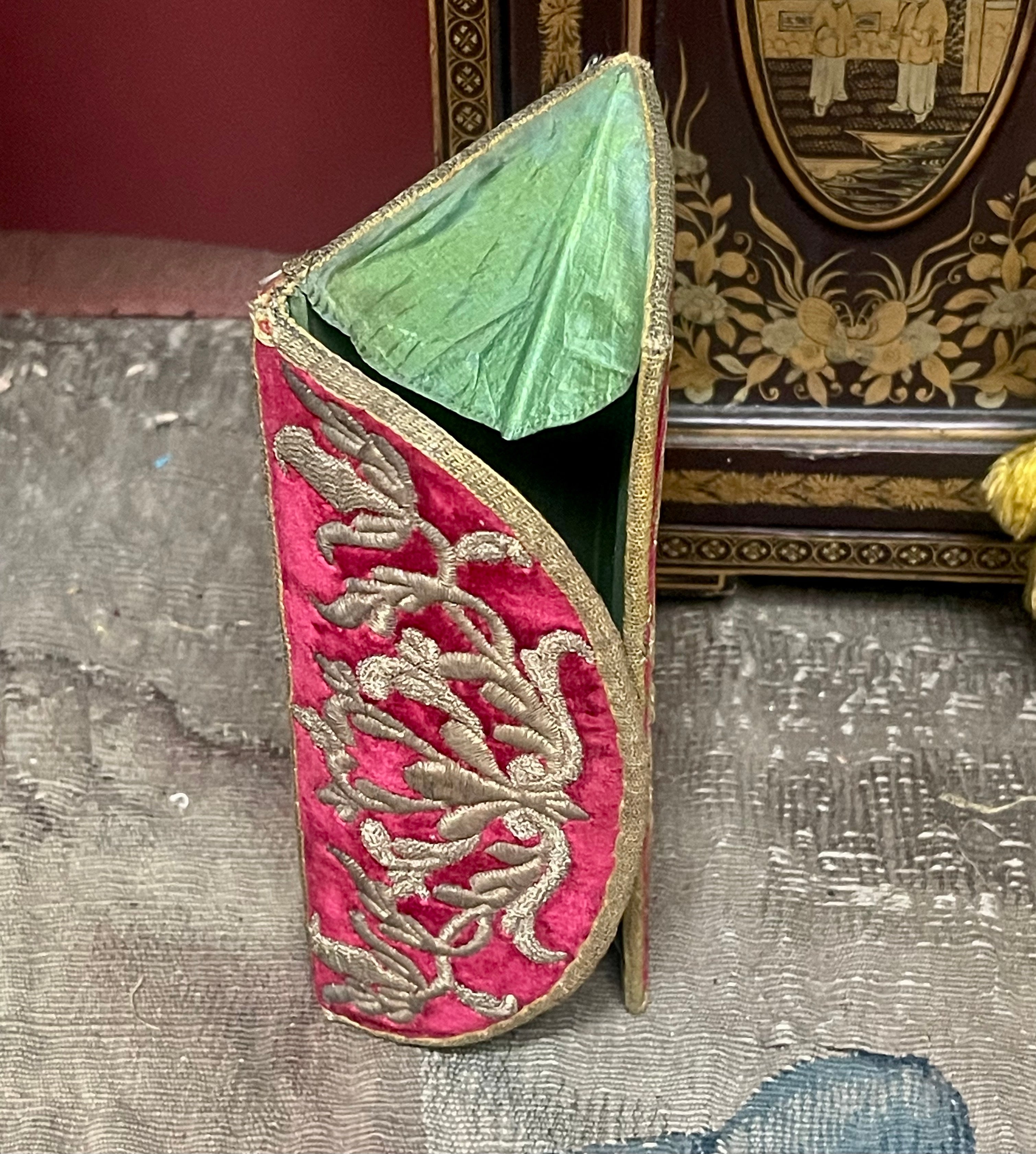 18th Century Metal Embroidered Silk Velvet Purse