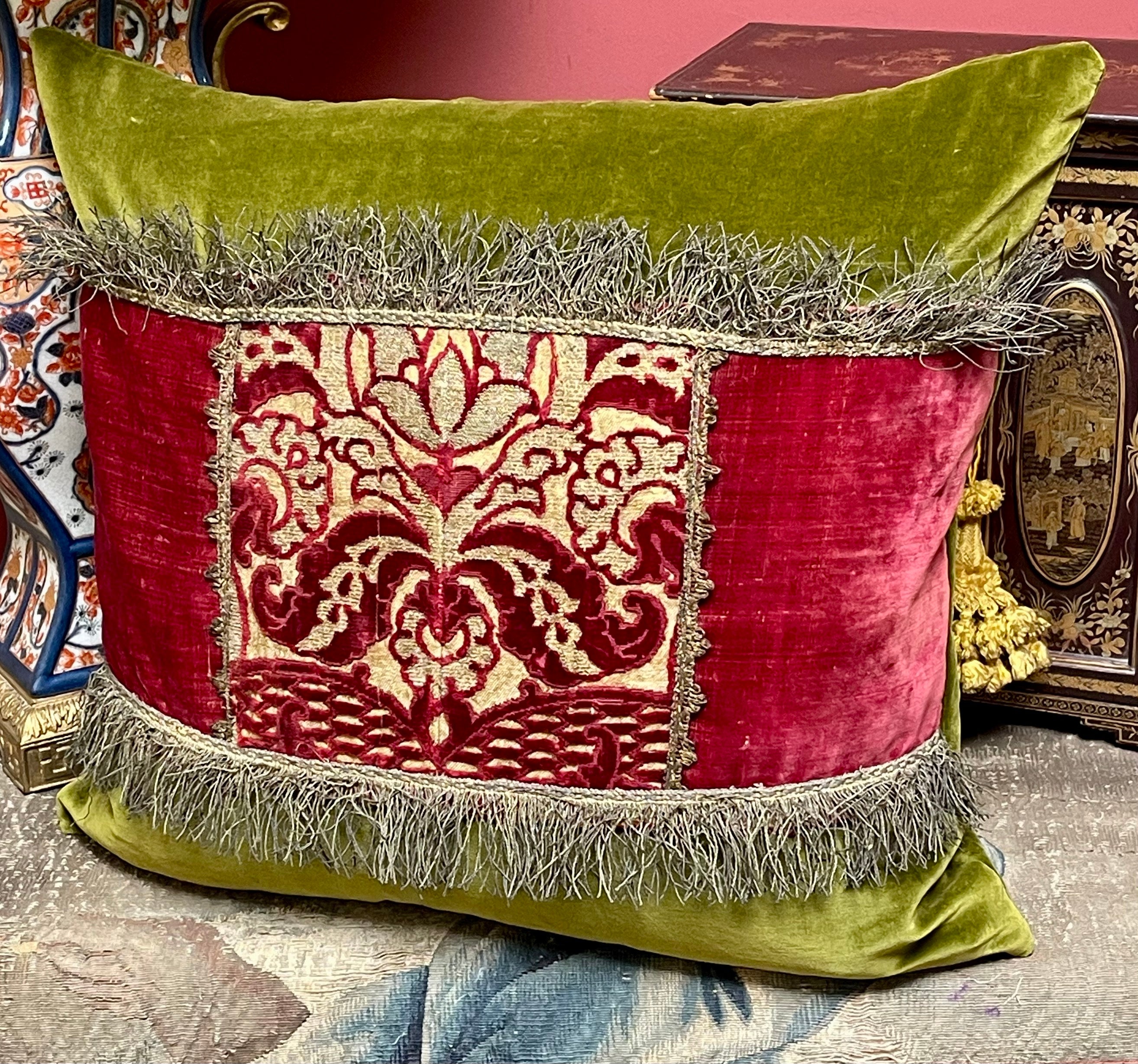 Antique Velvet Pillow 16th Century Venetian Panel