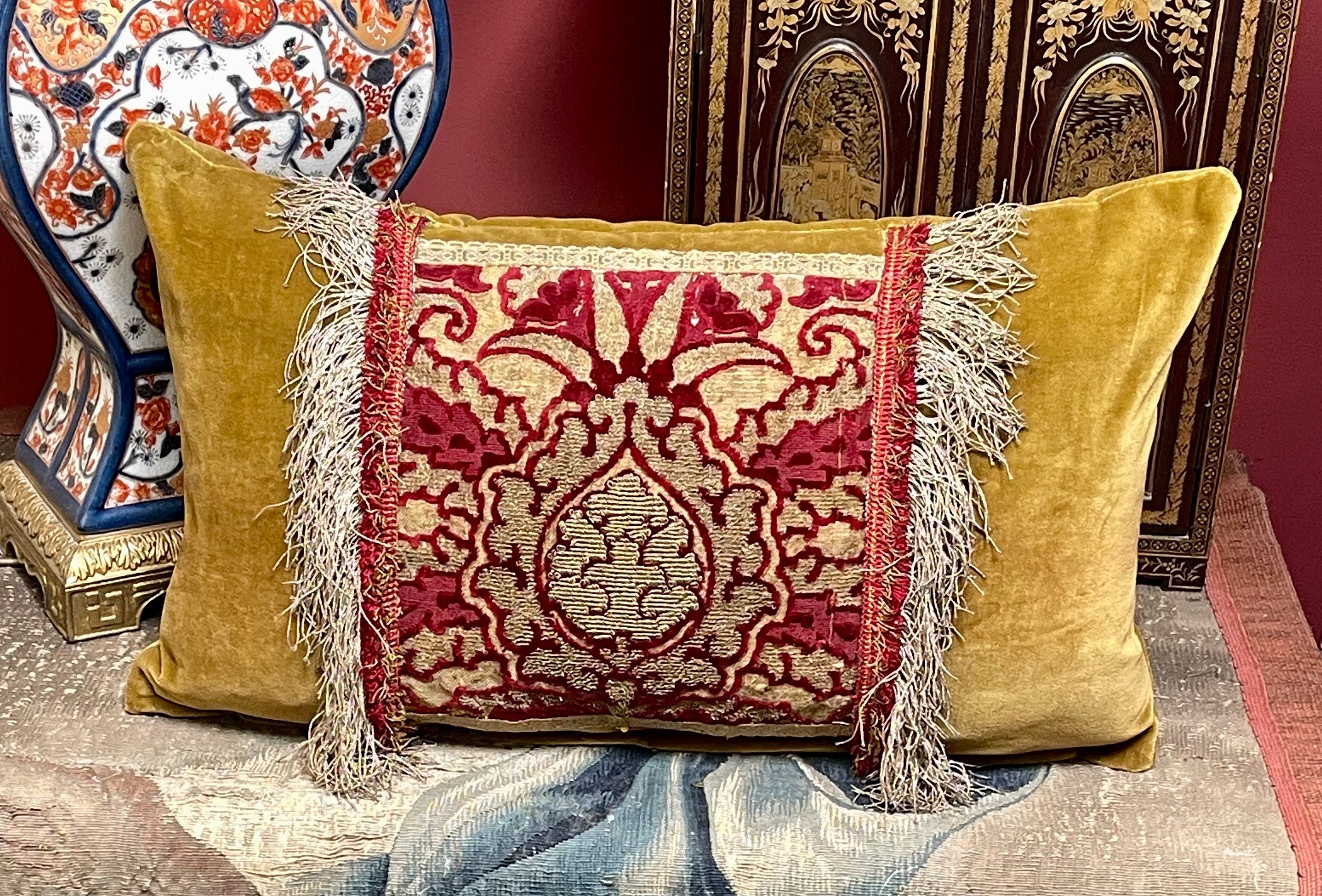 Antique Pillow 16th Century Venetian Pomegranate Panel