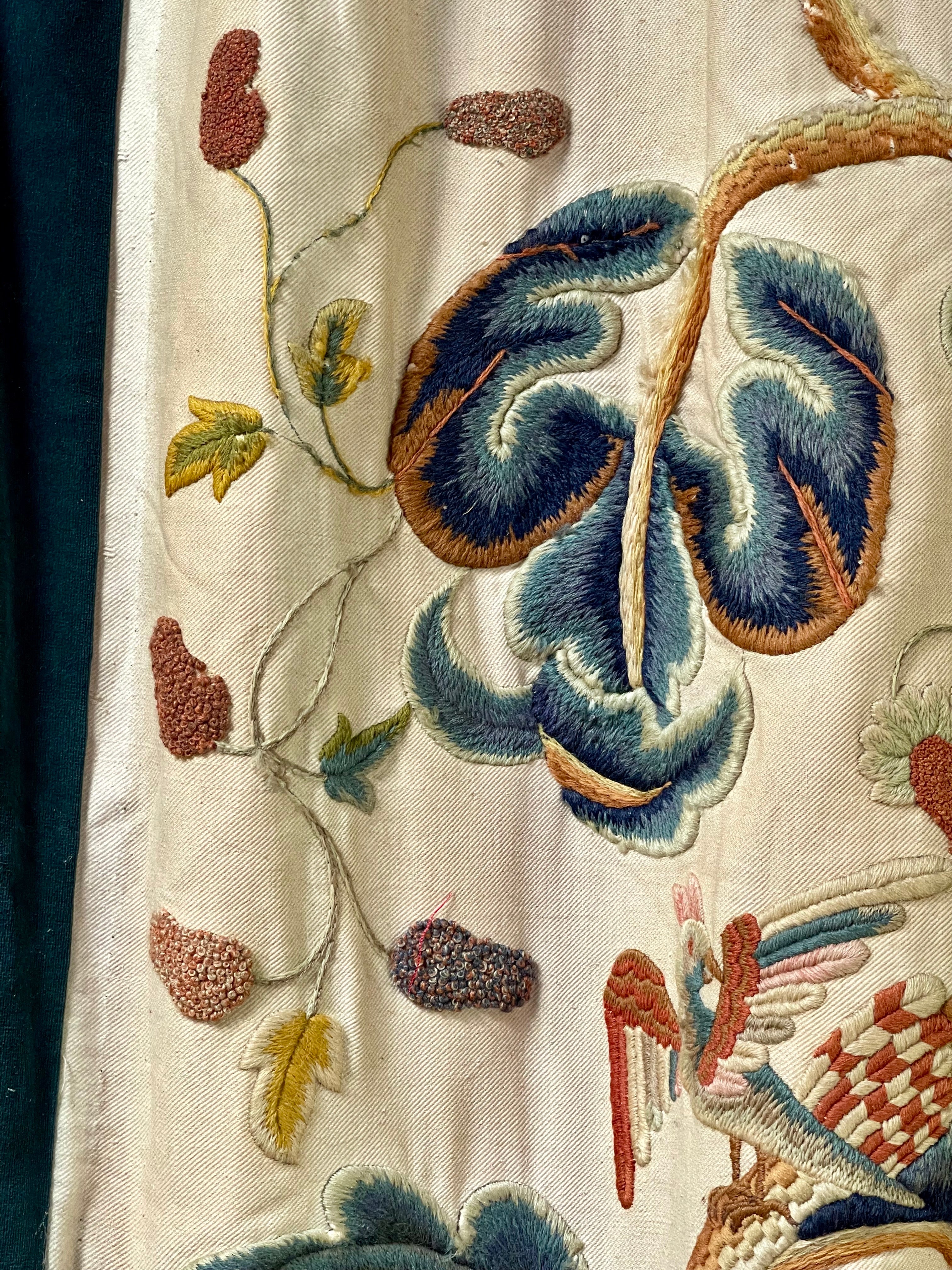 RESERVED FOR S  Antique English Crewelwork Curtains Tree of Life