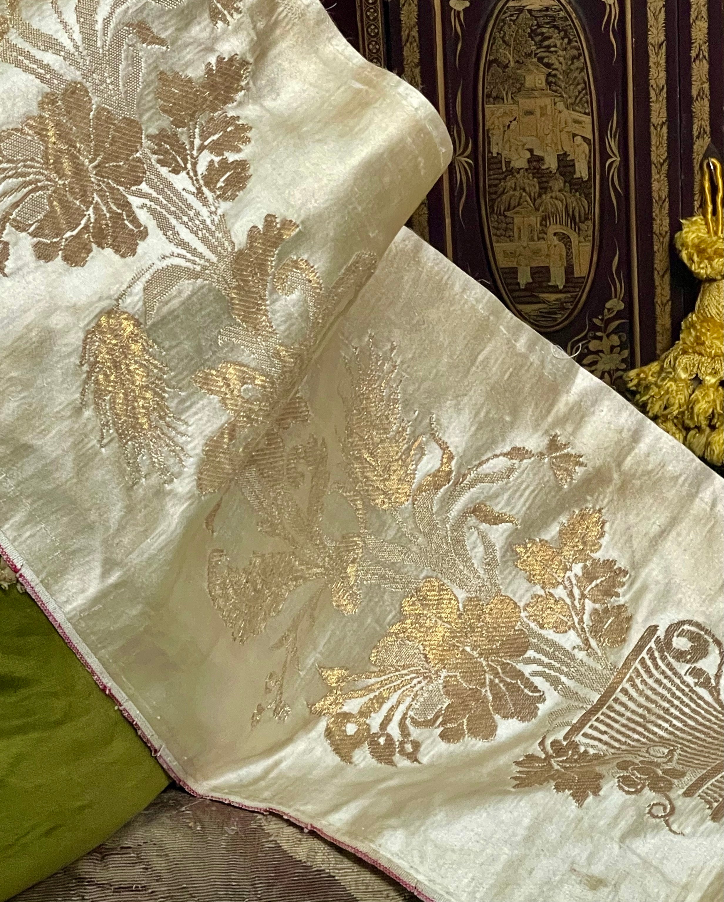 Antique French Lyon Silk Metallic Brocade