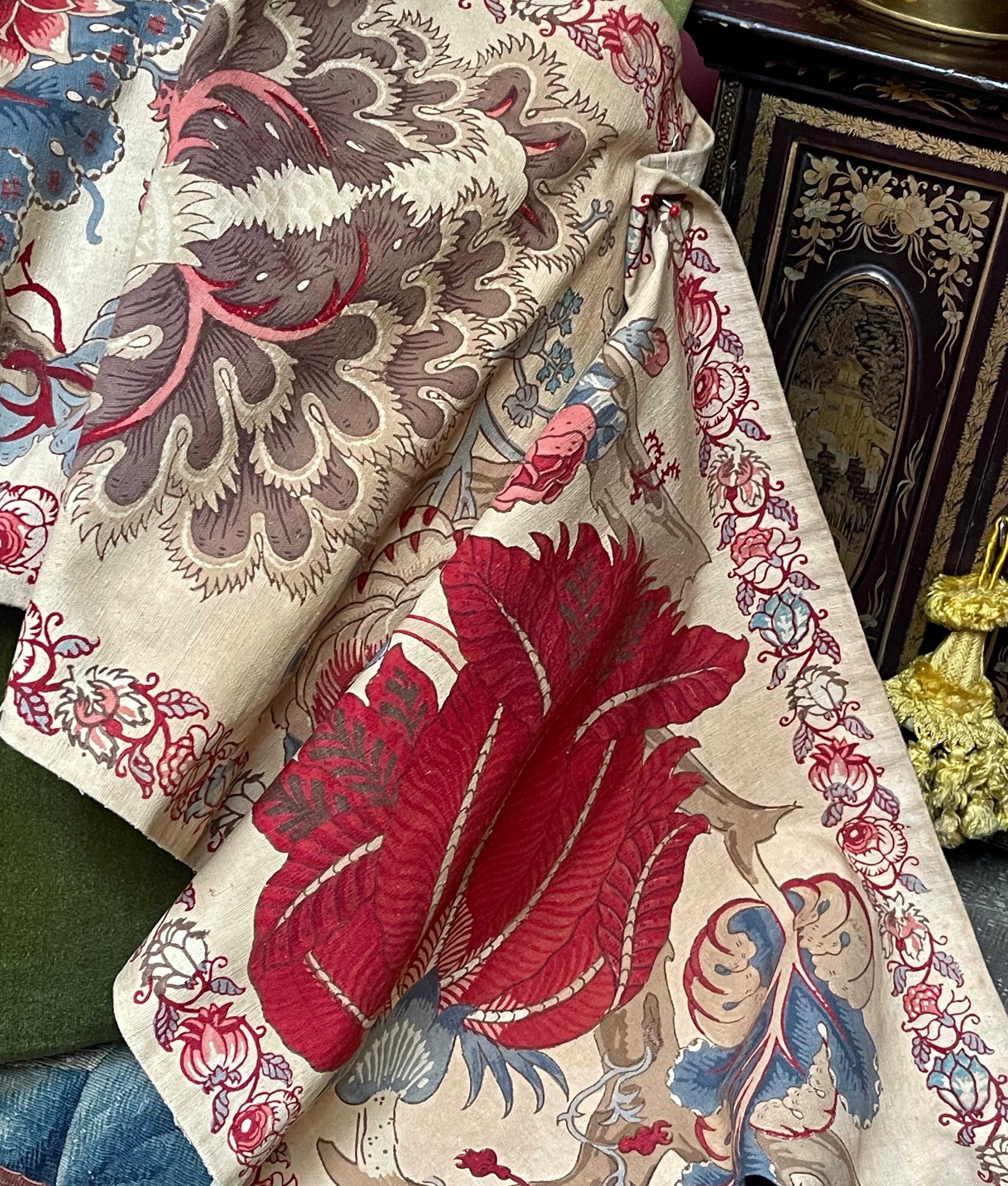 Antique French Indienne Palampore Block Printed Border Panel