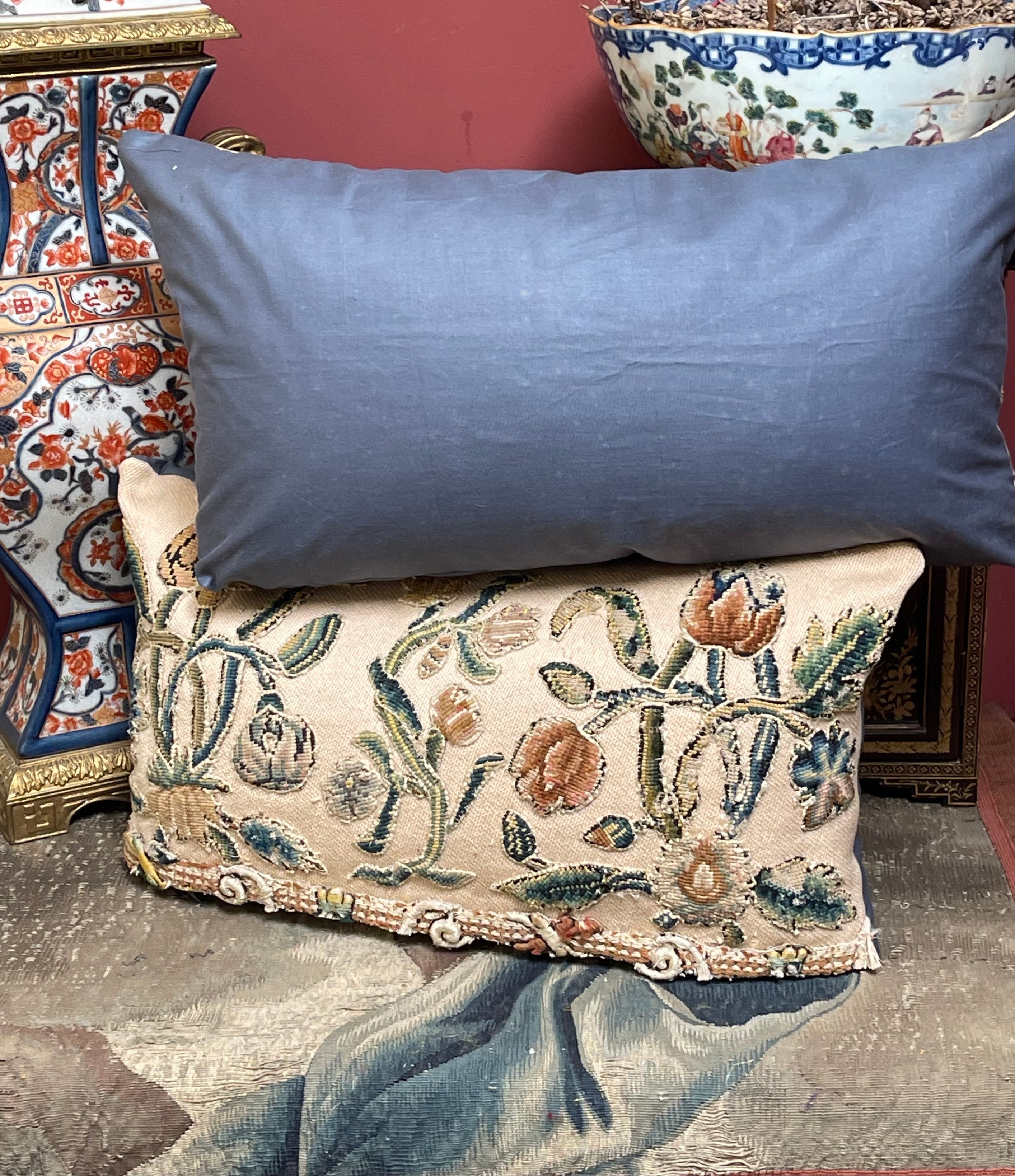 Antique English Crewelwork Pillows PAIR