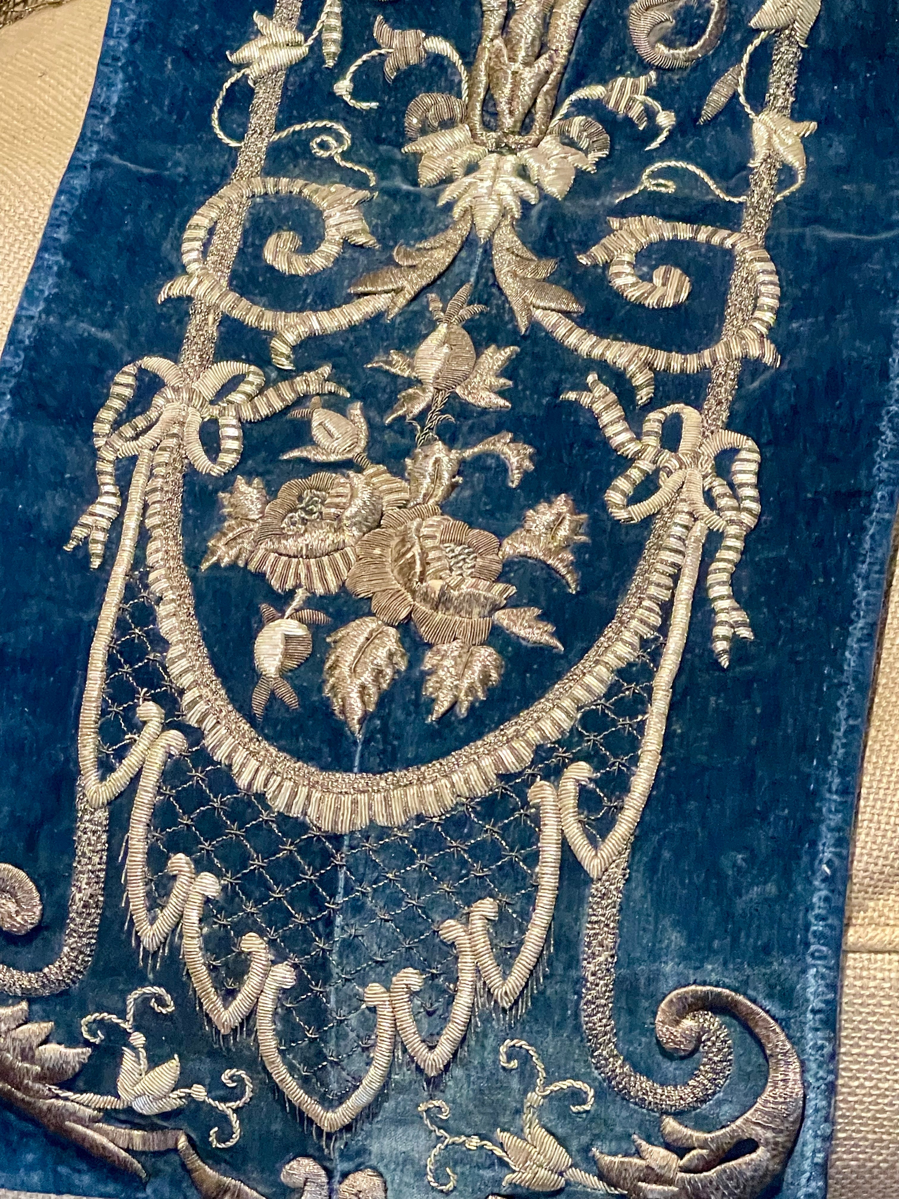 Antique Silver Metallic Embroidered Velvet Panel