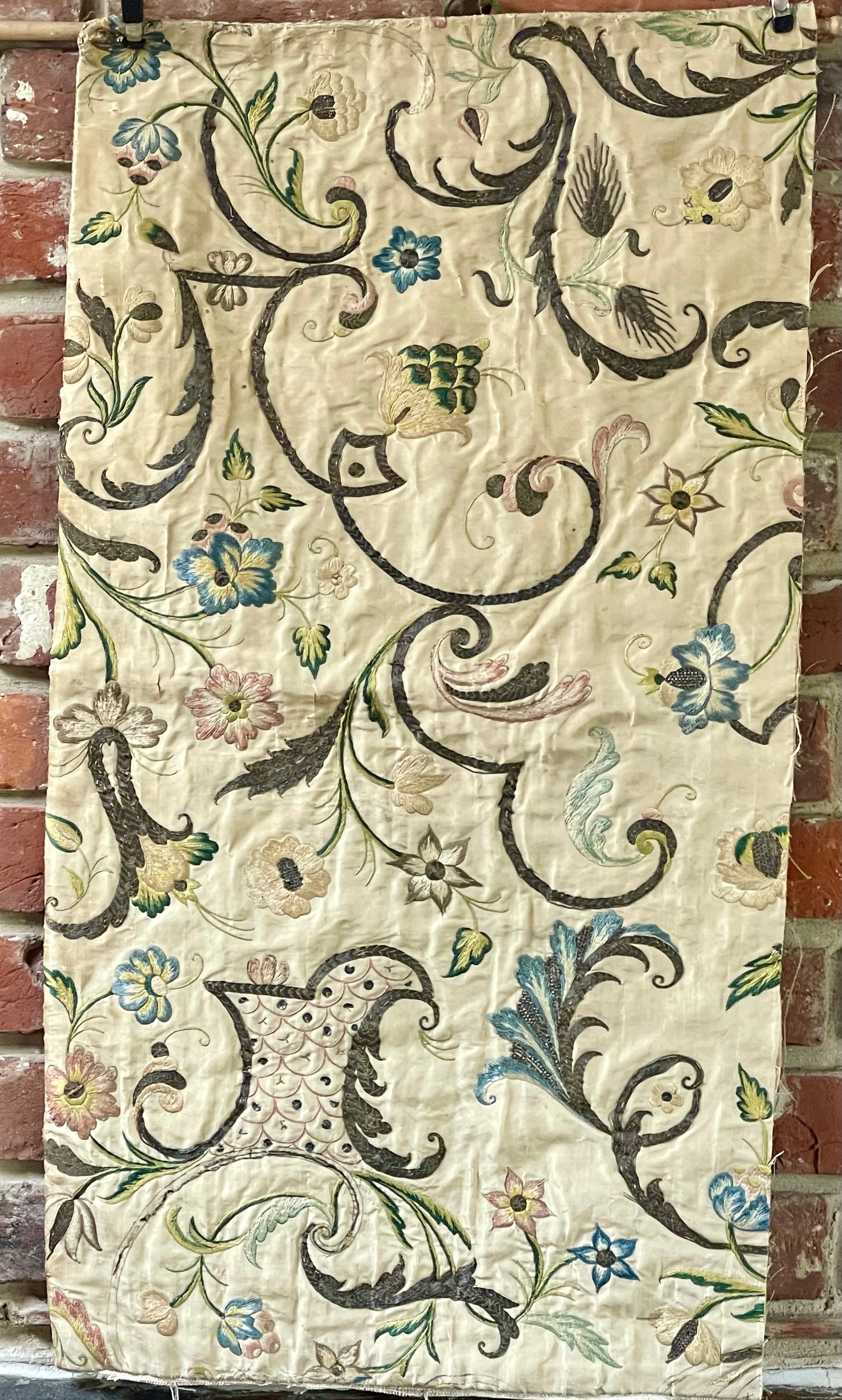 17th Century Embroidered Silk Panel