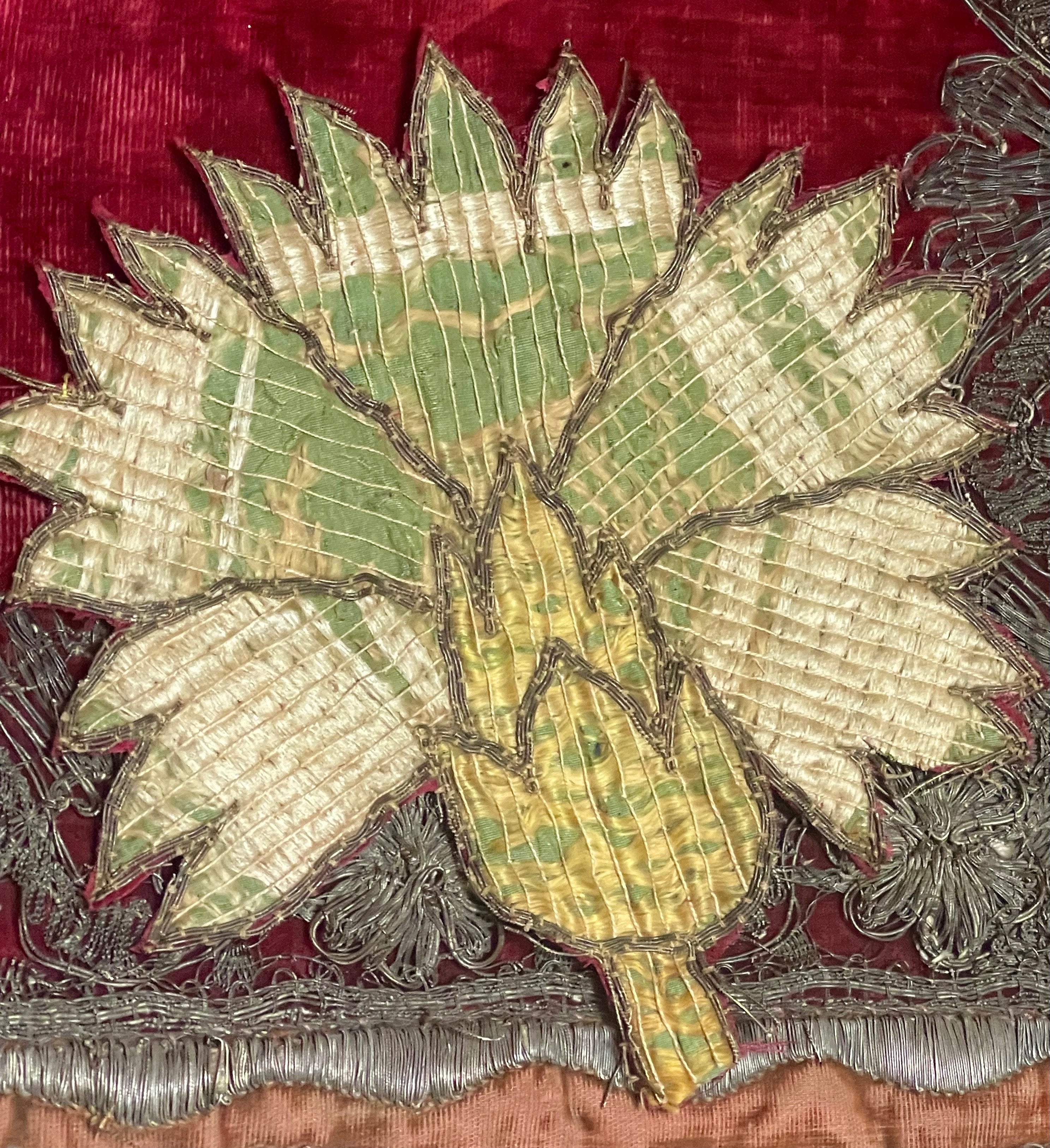 17th Century Italian Silk Floss Embroidered Flower