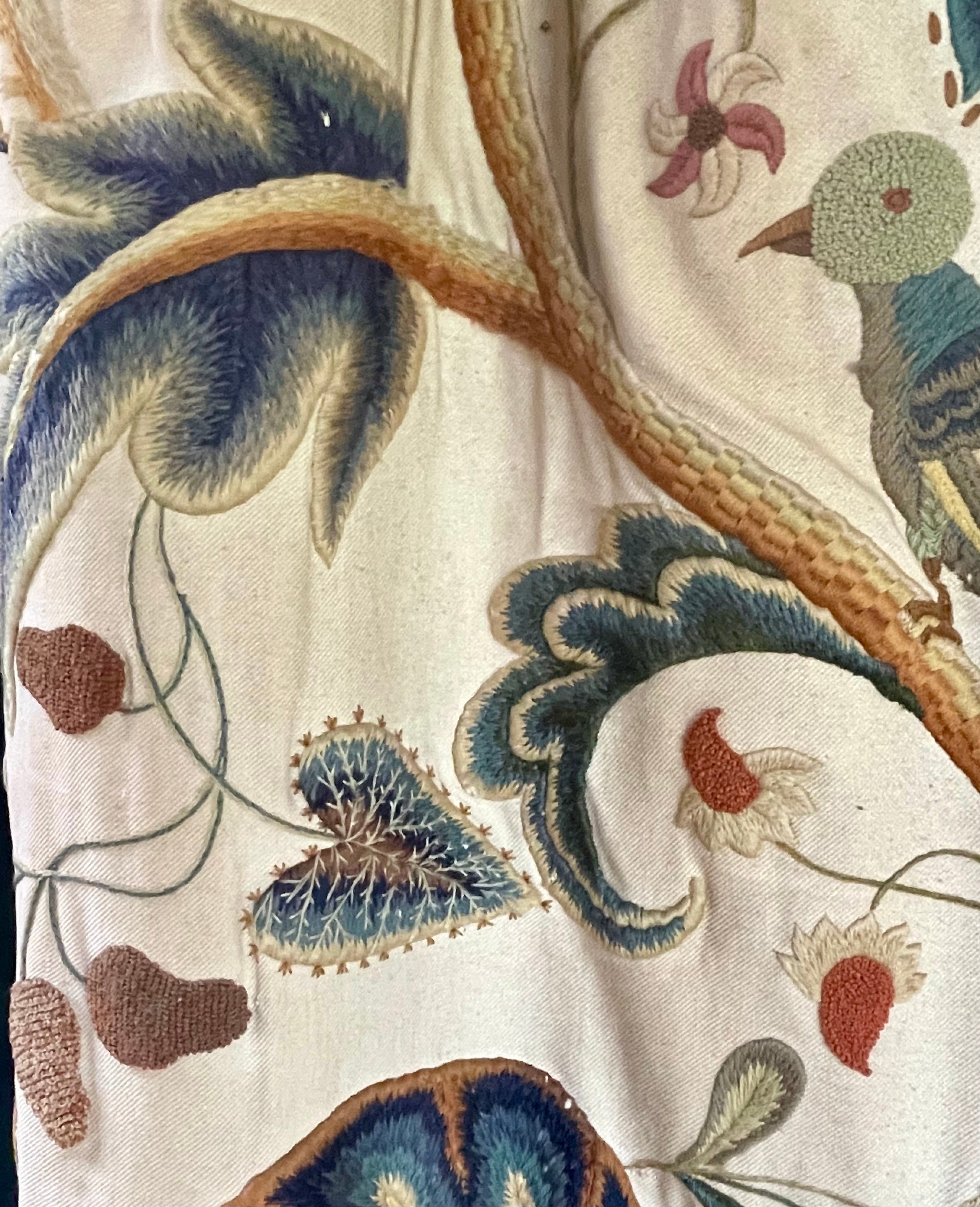 RESERVED FOR S  Antique English Crewelwork Curtains Tree of Life