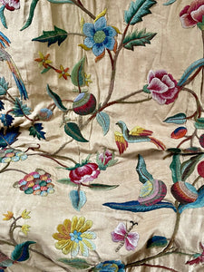 Antique Crewelwork Curtain Tree Of Life Birds Animals Circa 1800