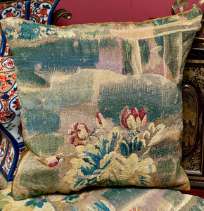 Antique Aubusson Tapestry Cushion  TULIPS