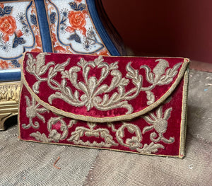 18th Century Metal Embroidered Silk Velvet Purse