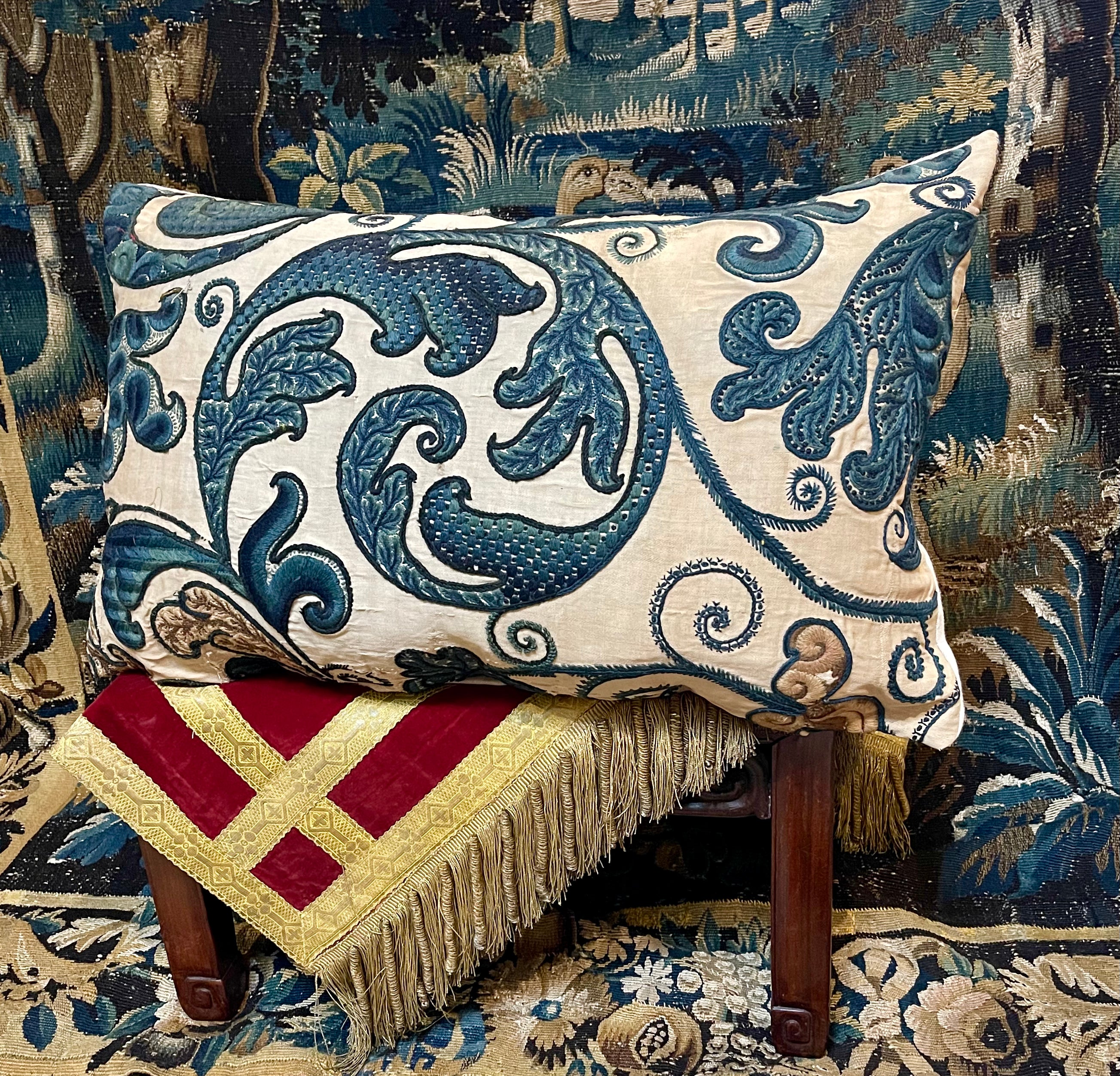 Antique Pillow 17th Century English Crewelwork