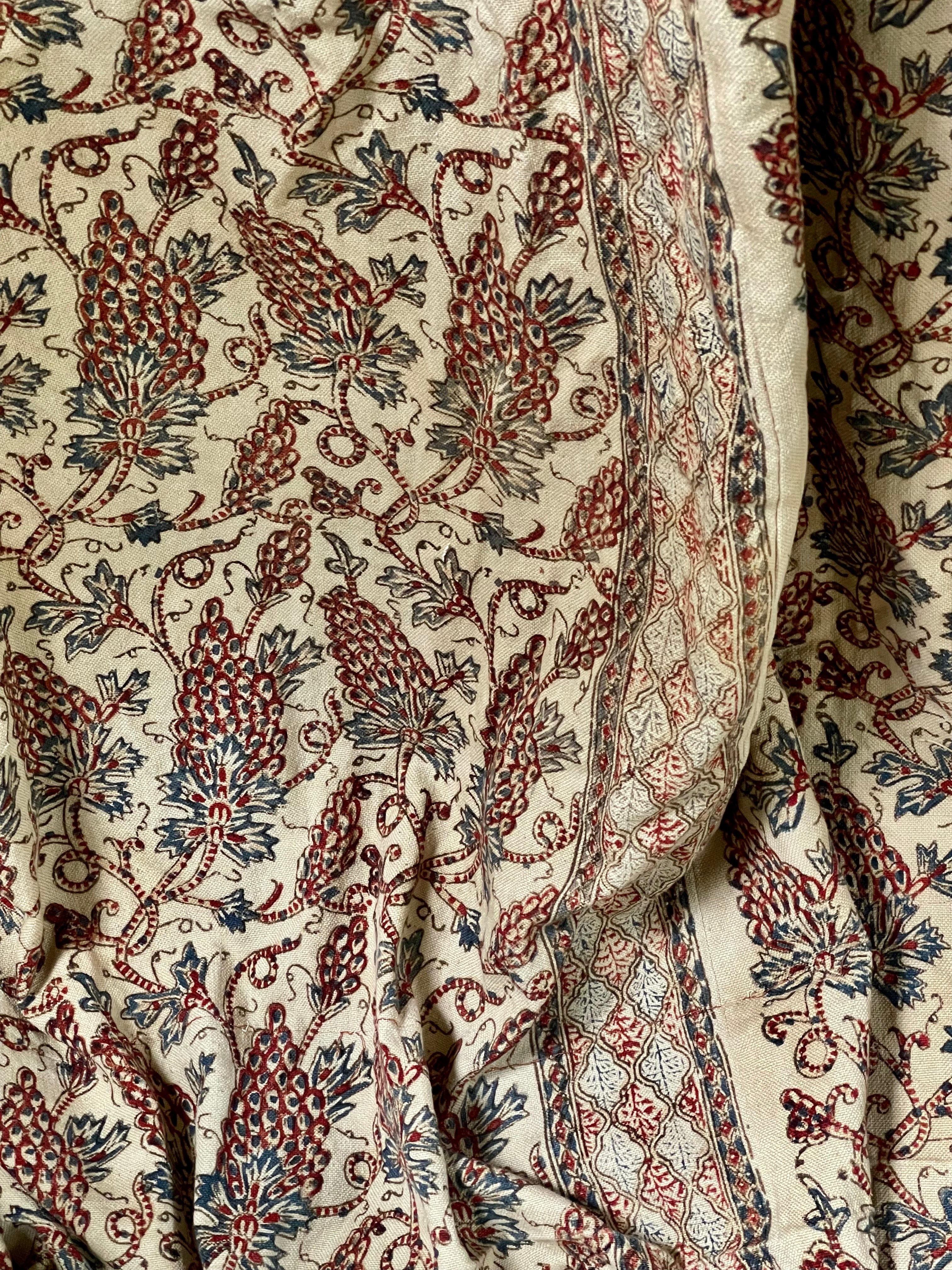 Antique Indo Persian Block Printed Kalamkari Curtains Panels