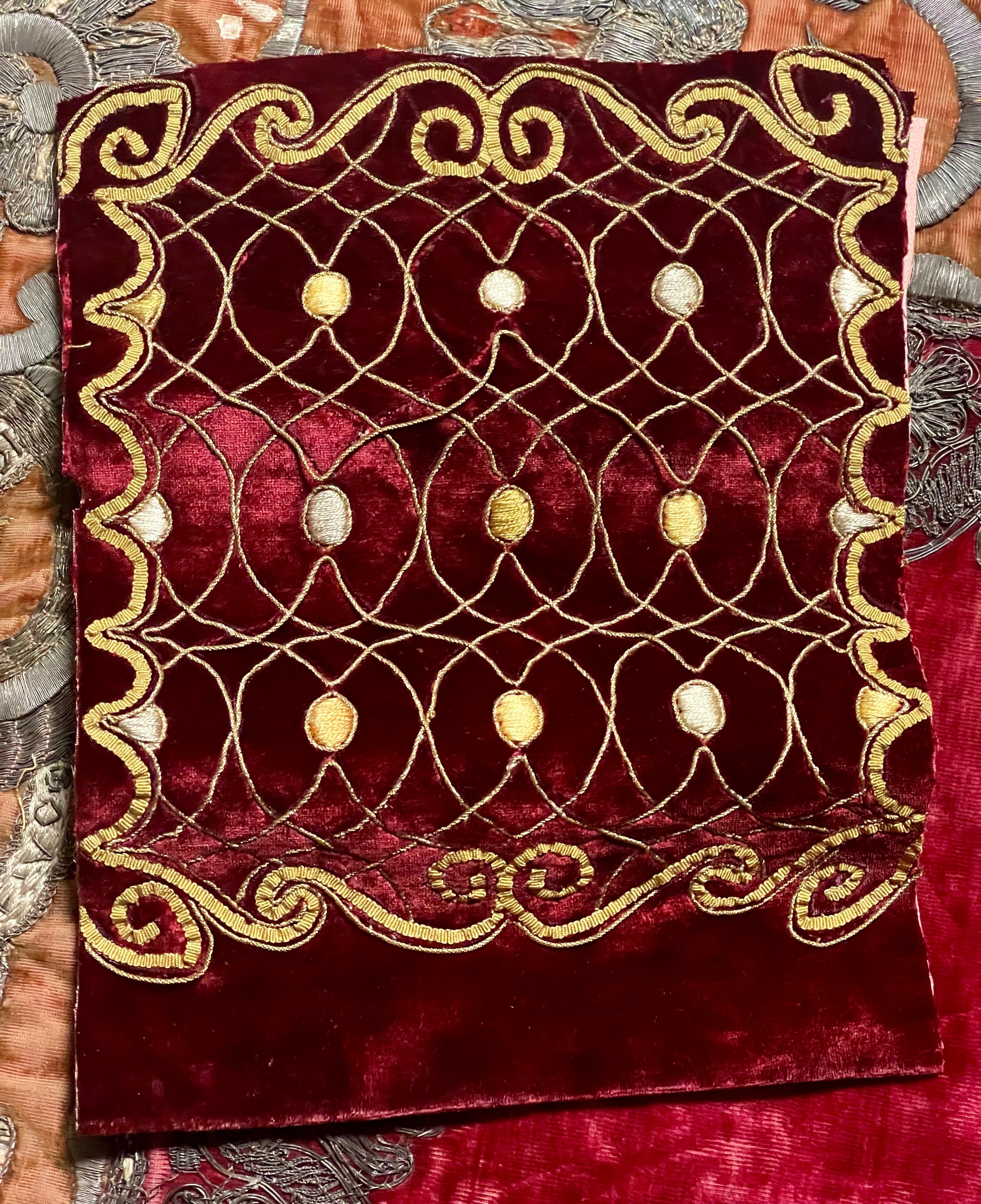 18th Century Embroidered Velvet Panel