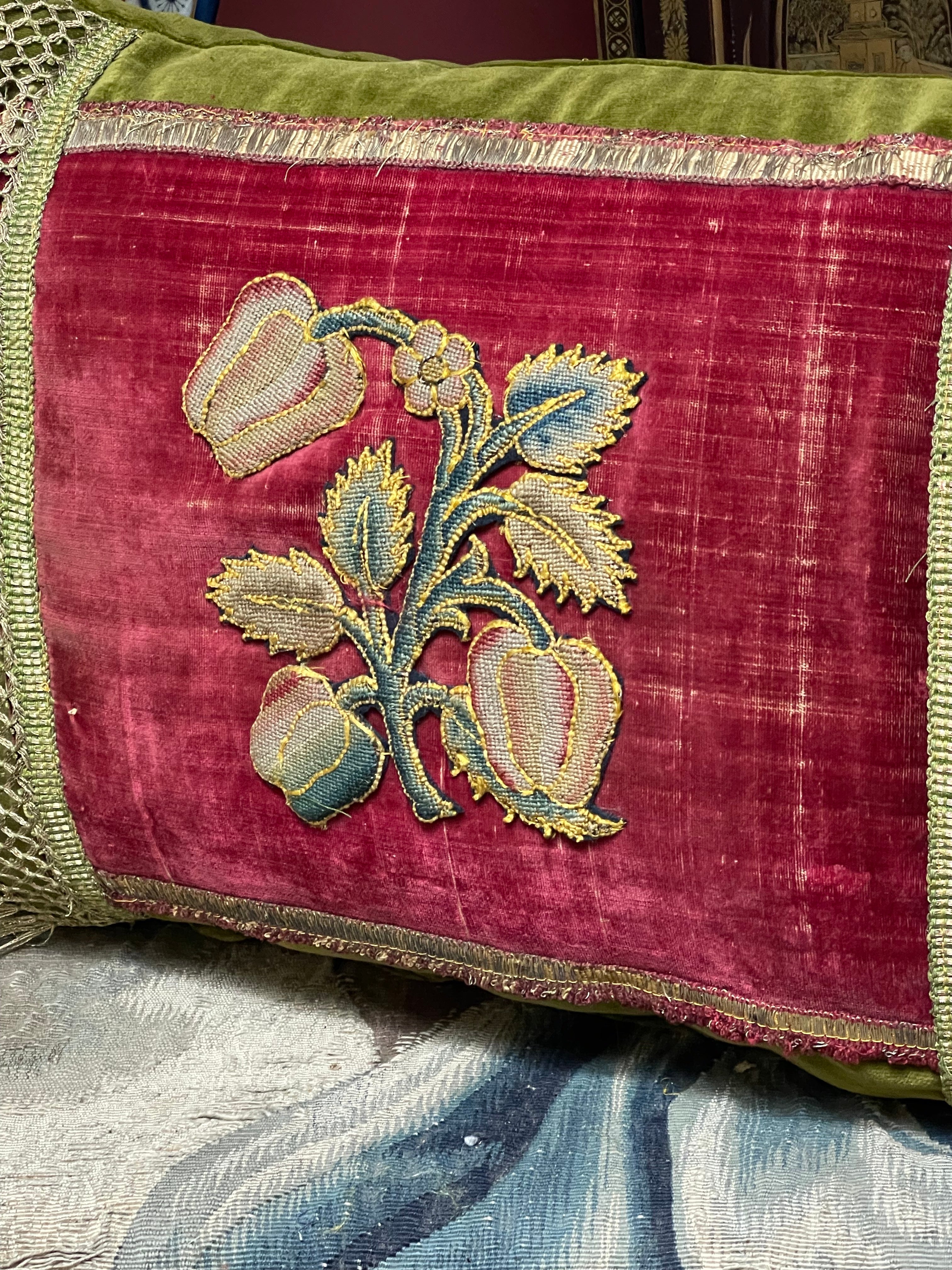 Antique Pillow 17th Century Pomegranate Needlework Slip
