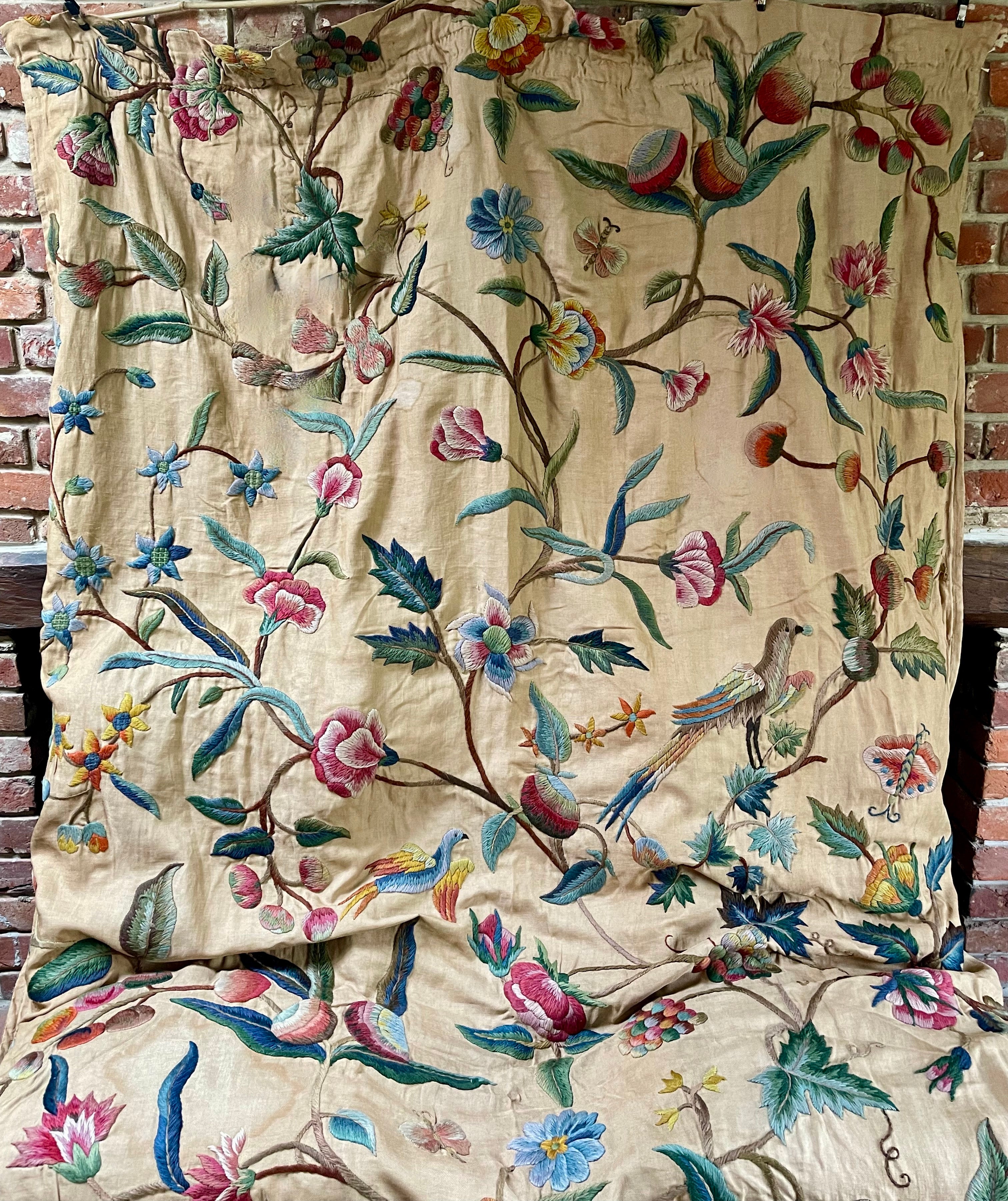 Antique Crewelwork Drape Jacobean Tree of Life Design