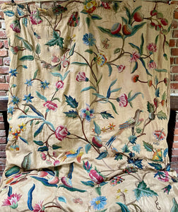 Antique Crewelwork Drape Jacobean Tree of Life Design