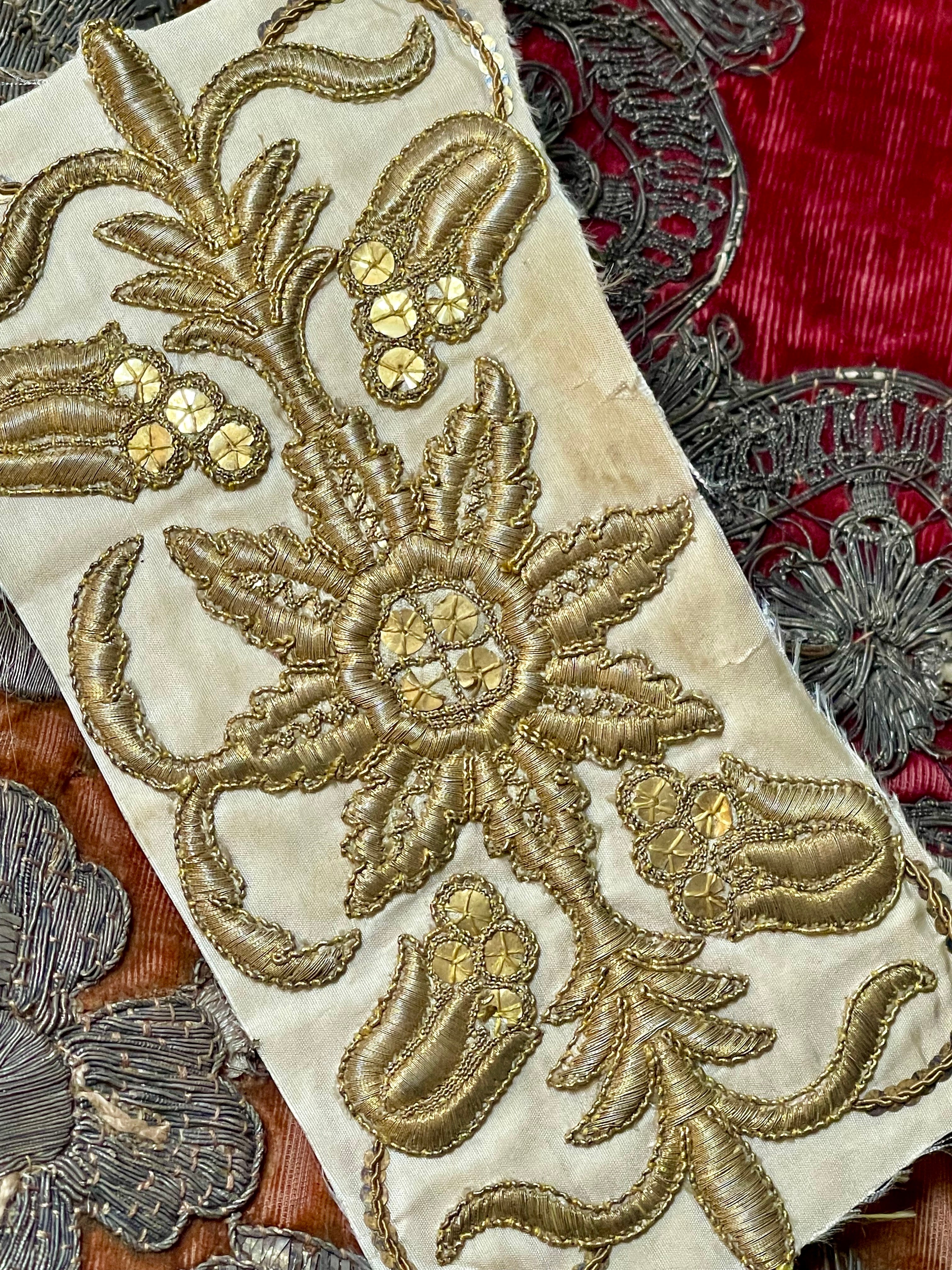 Antique French Empire Metallic Gold Embroidered Applique