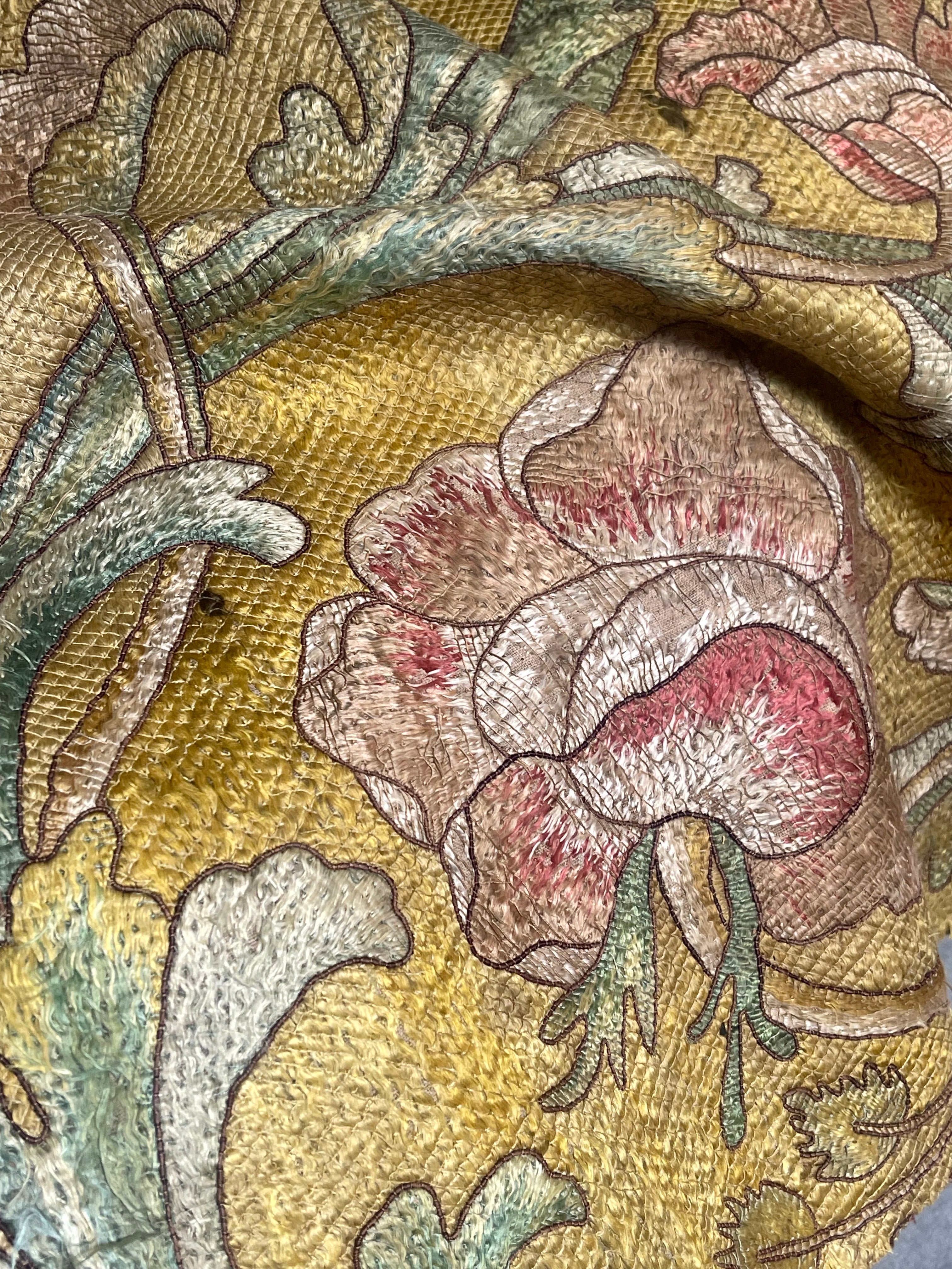17th Century Italian Silk Floss Embroidered Panel