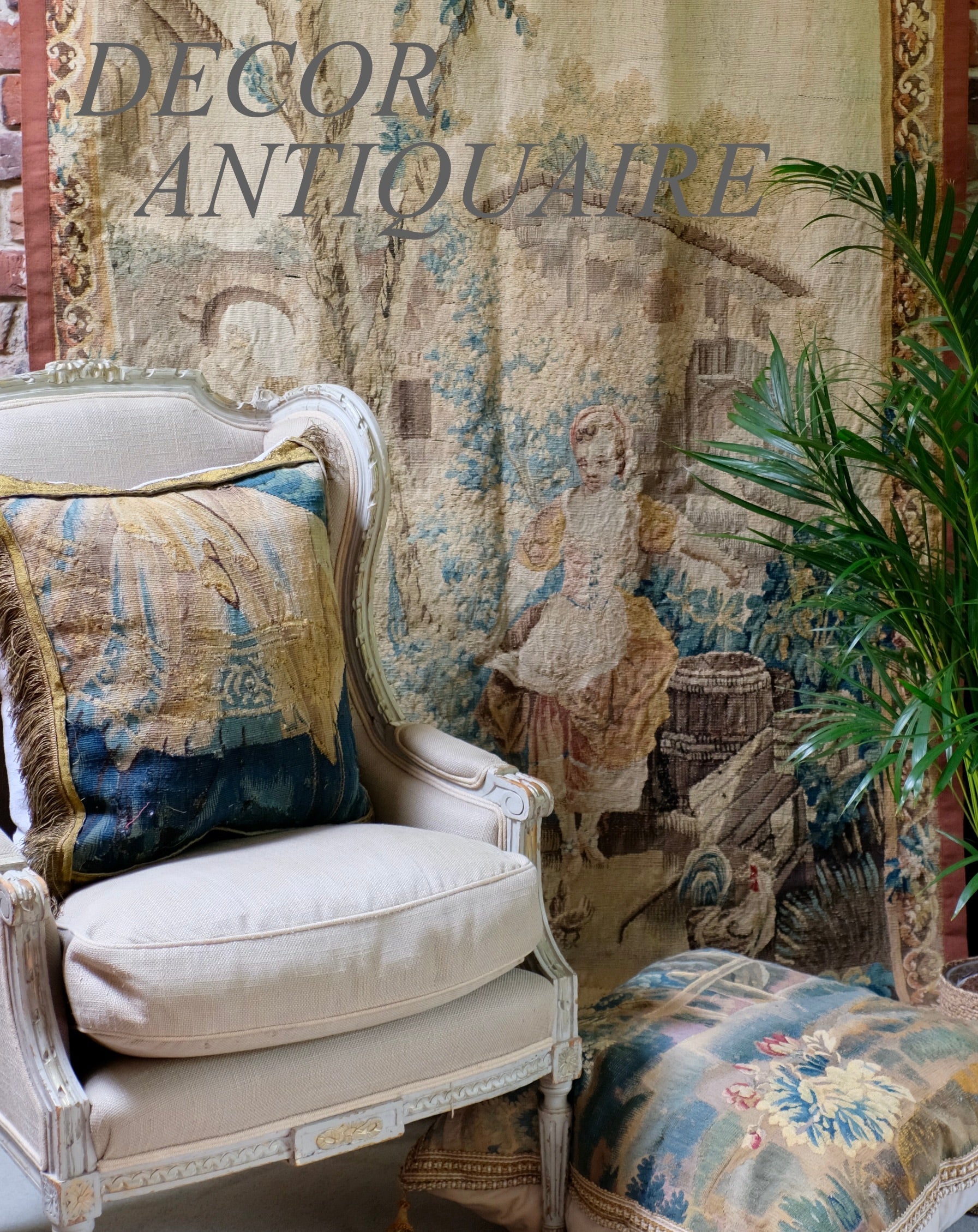 ON HOLD FORS SC   Antique Aubusson Tapestry Pillow