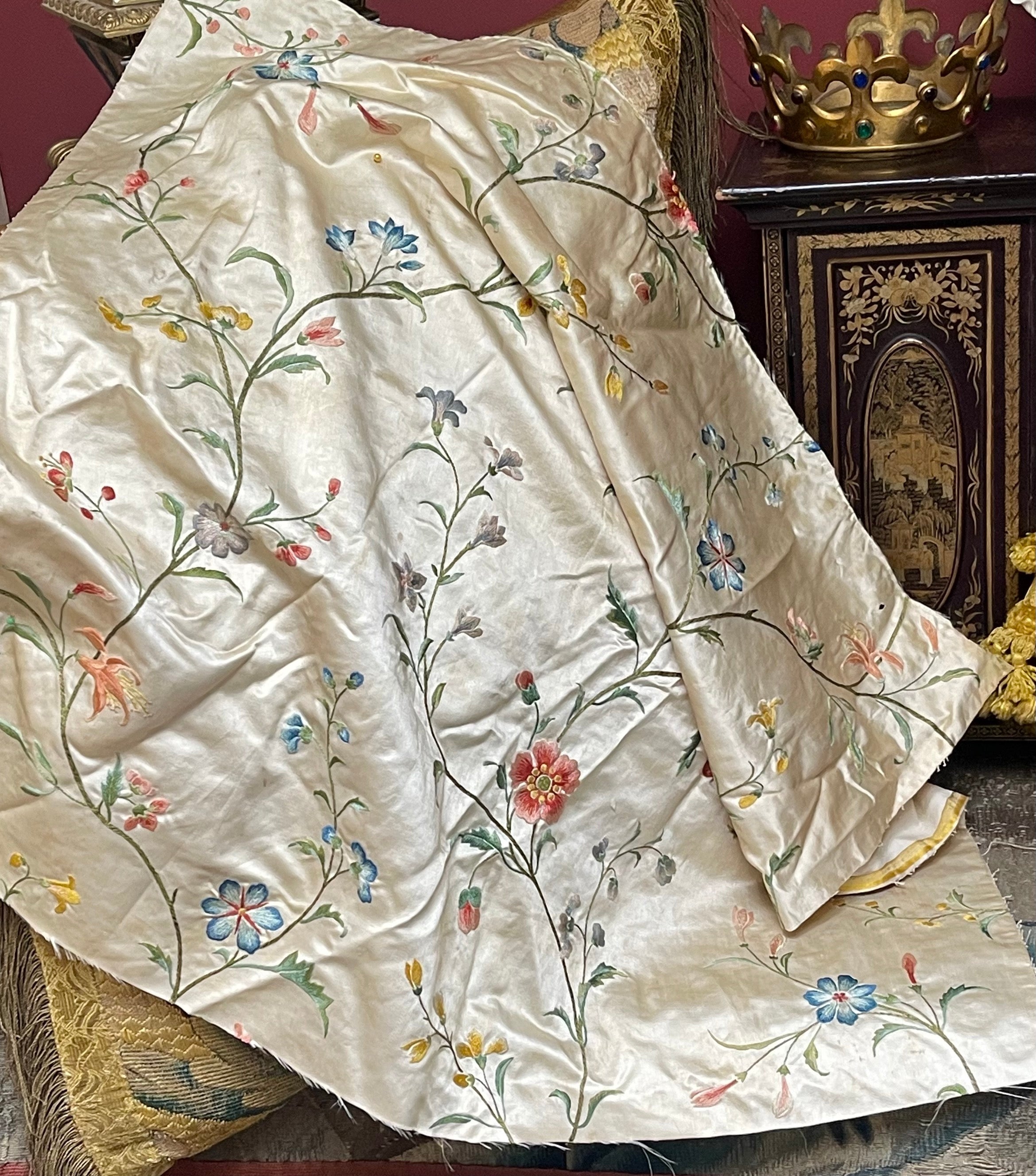 18th Century French Embroidered Silk Dress Panel