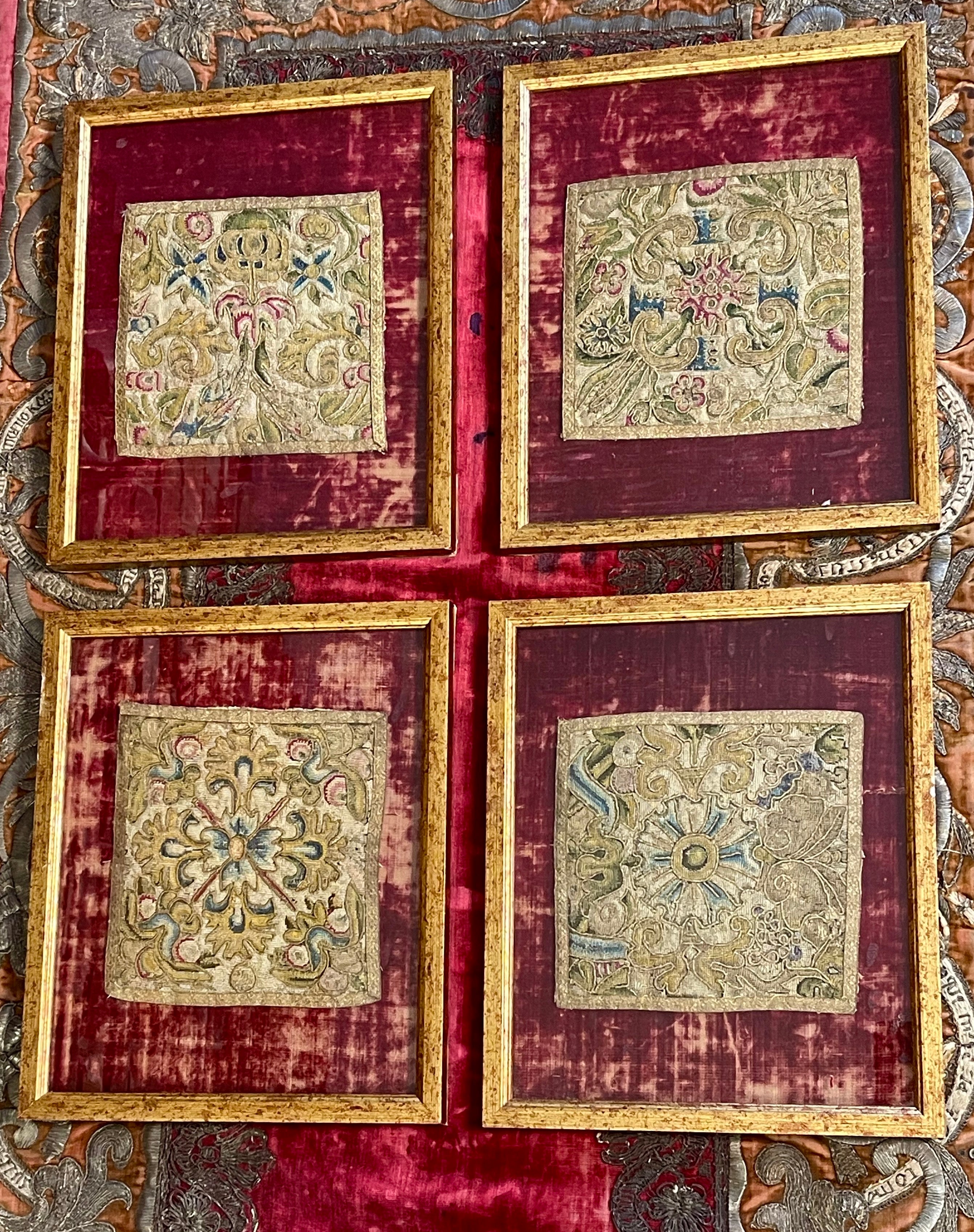 17th Century English Needlework Panels Set of 4