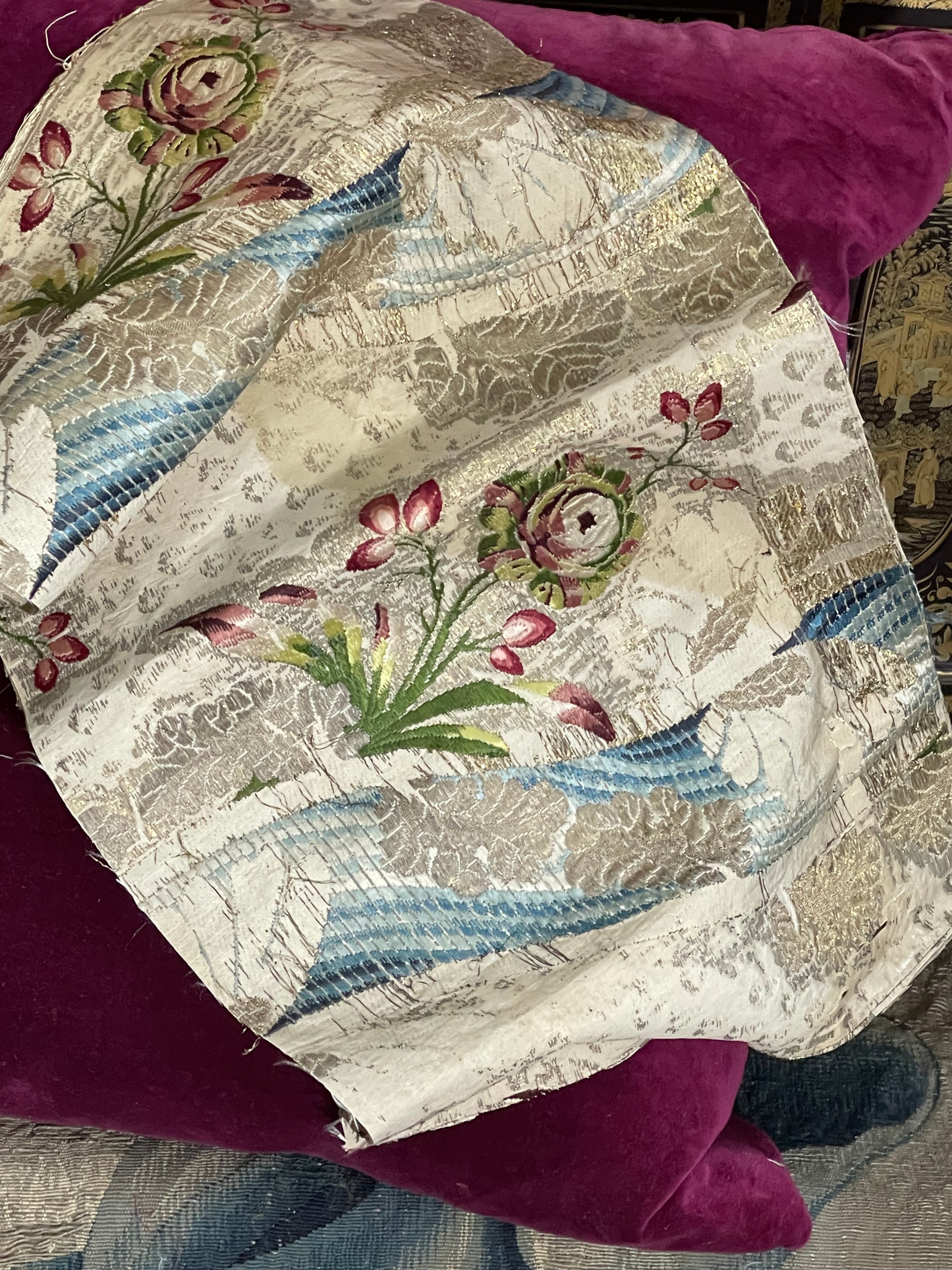 18th Century Silk Brocade Document Fragment