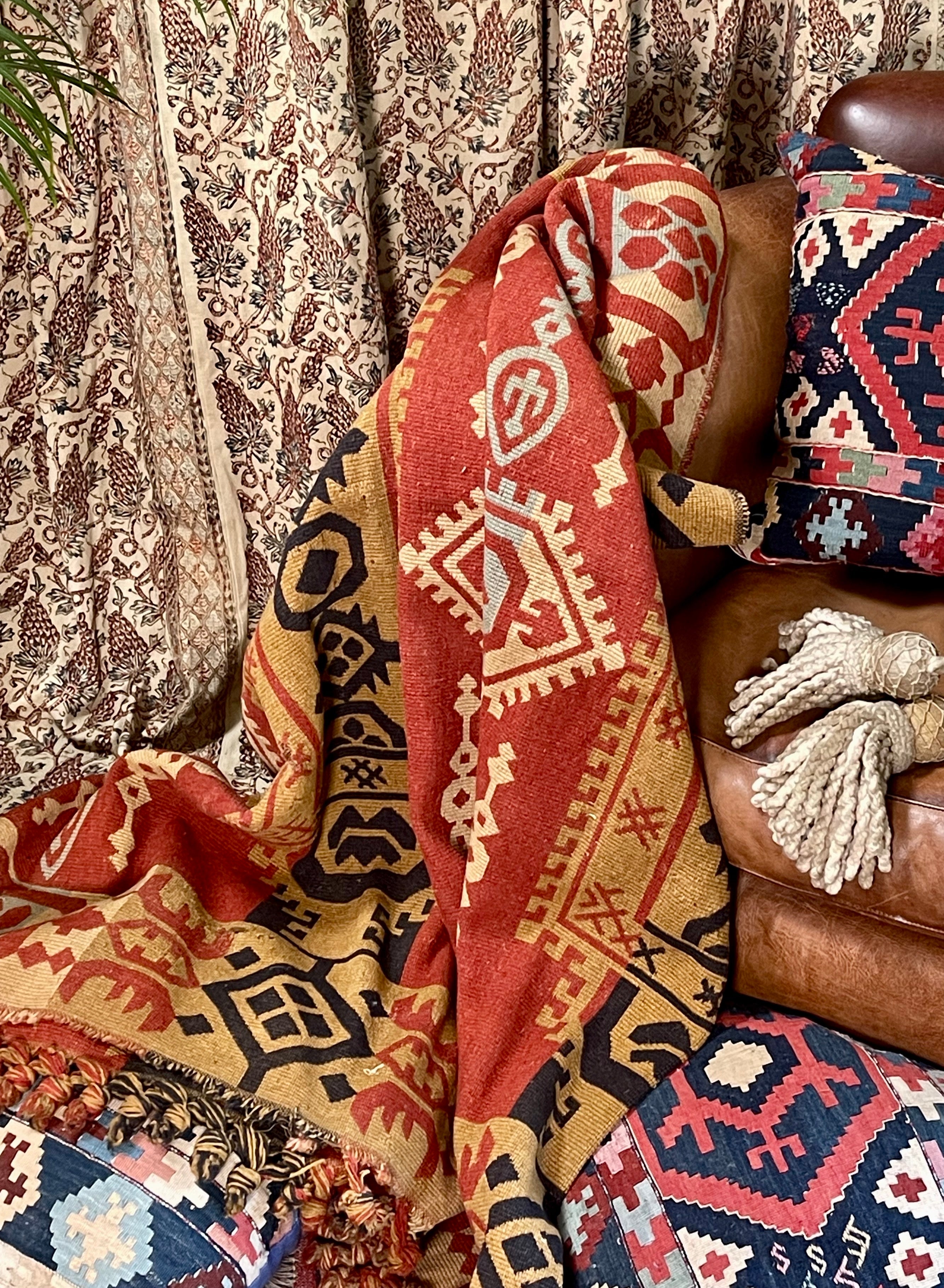 Antique Indo Persian Block Printed Kalamkari Curtains Panels