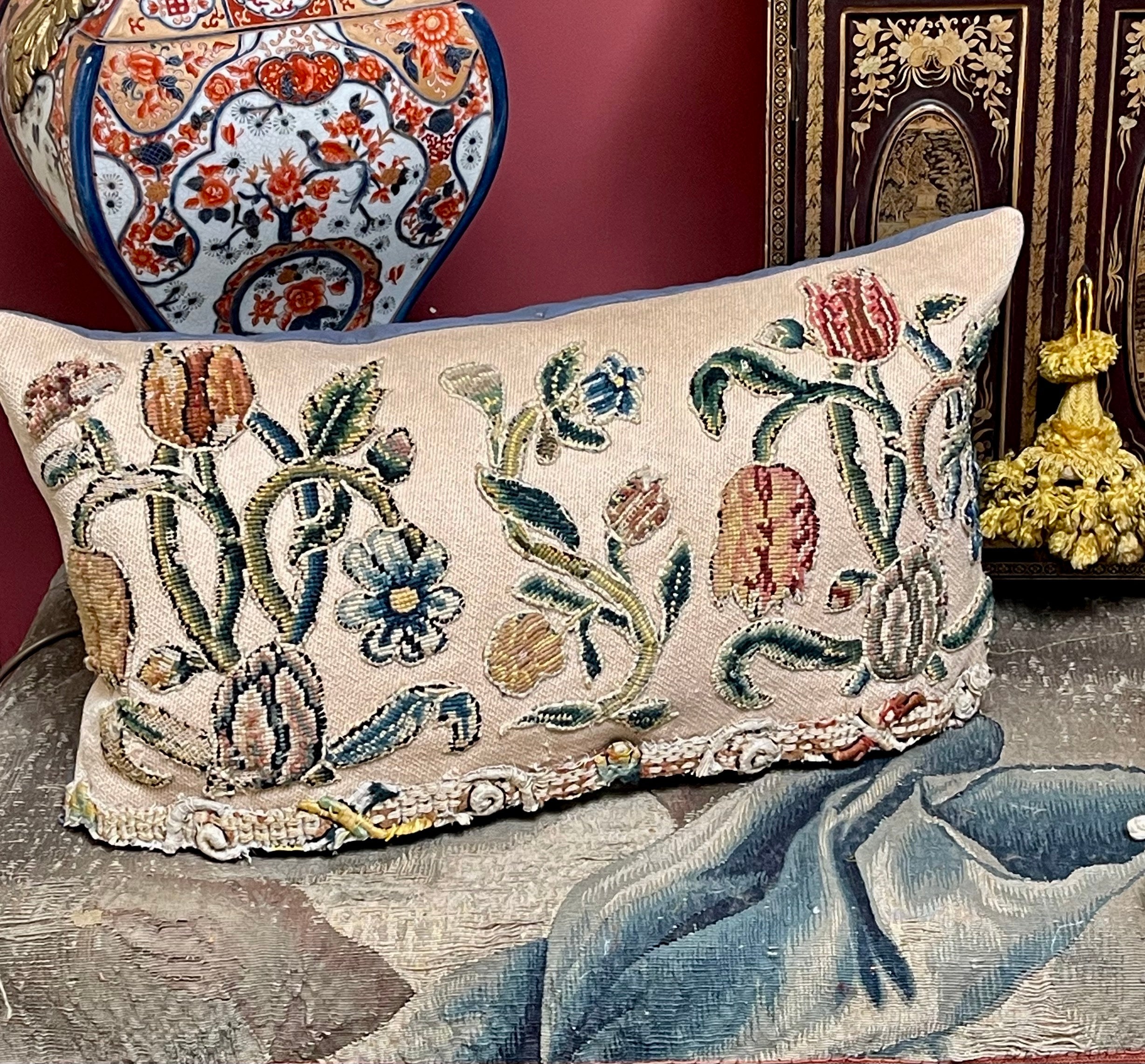 Antique English Crewelwork Pillows PAIR