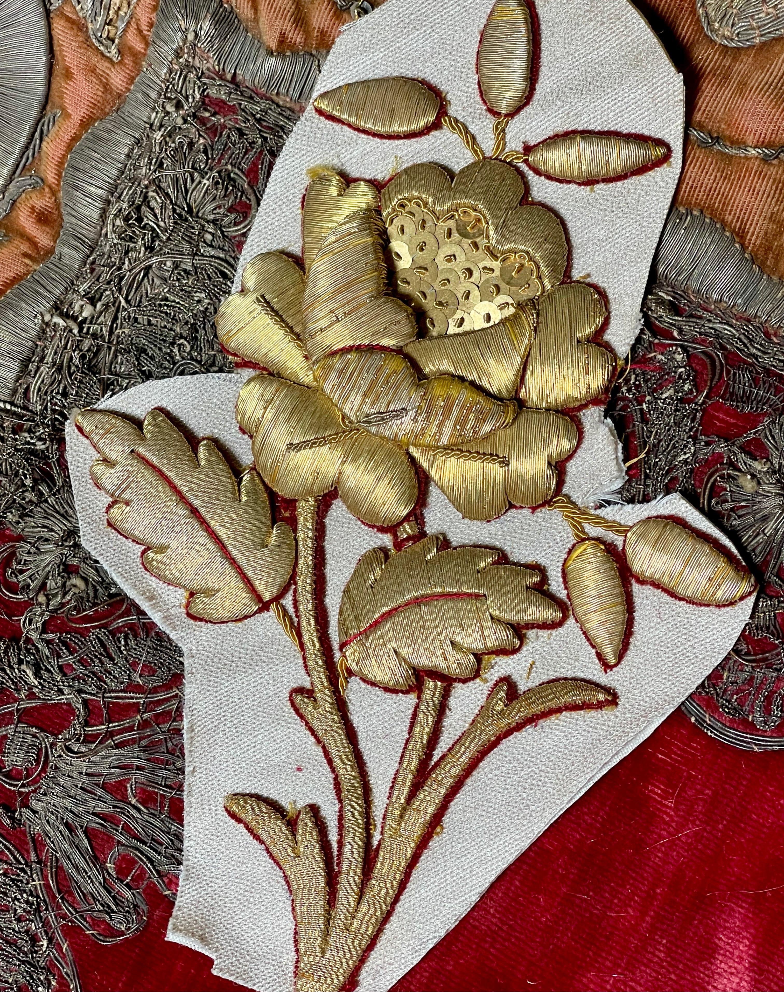 Antique Gold Metallic Embroidered Rose