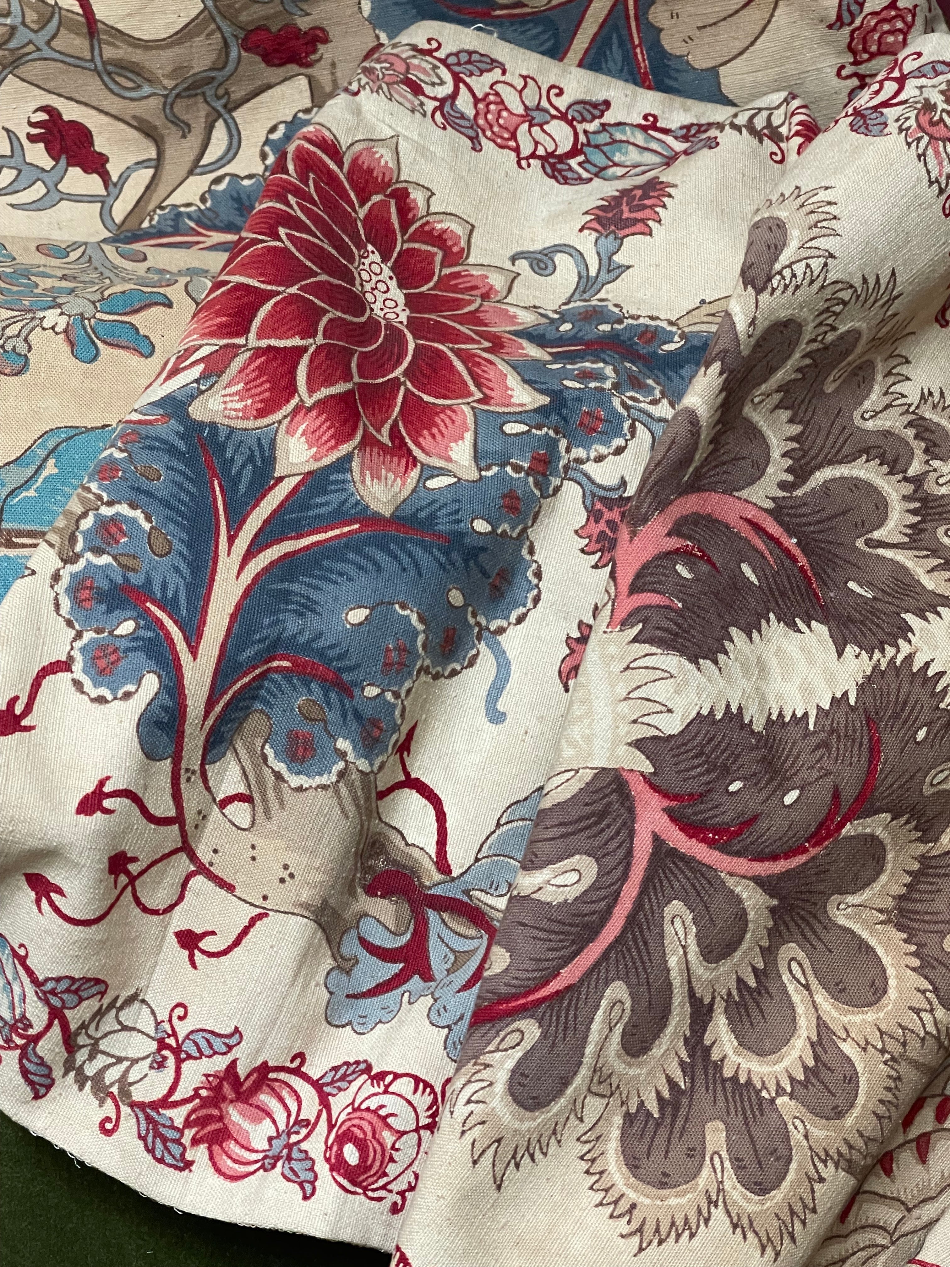 Antique French Indienne Palampore Block Printed Border Panel