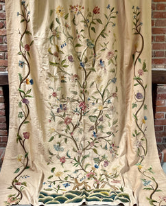 Antique Crewel Work Bed Cover Arts and Crafts