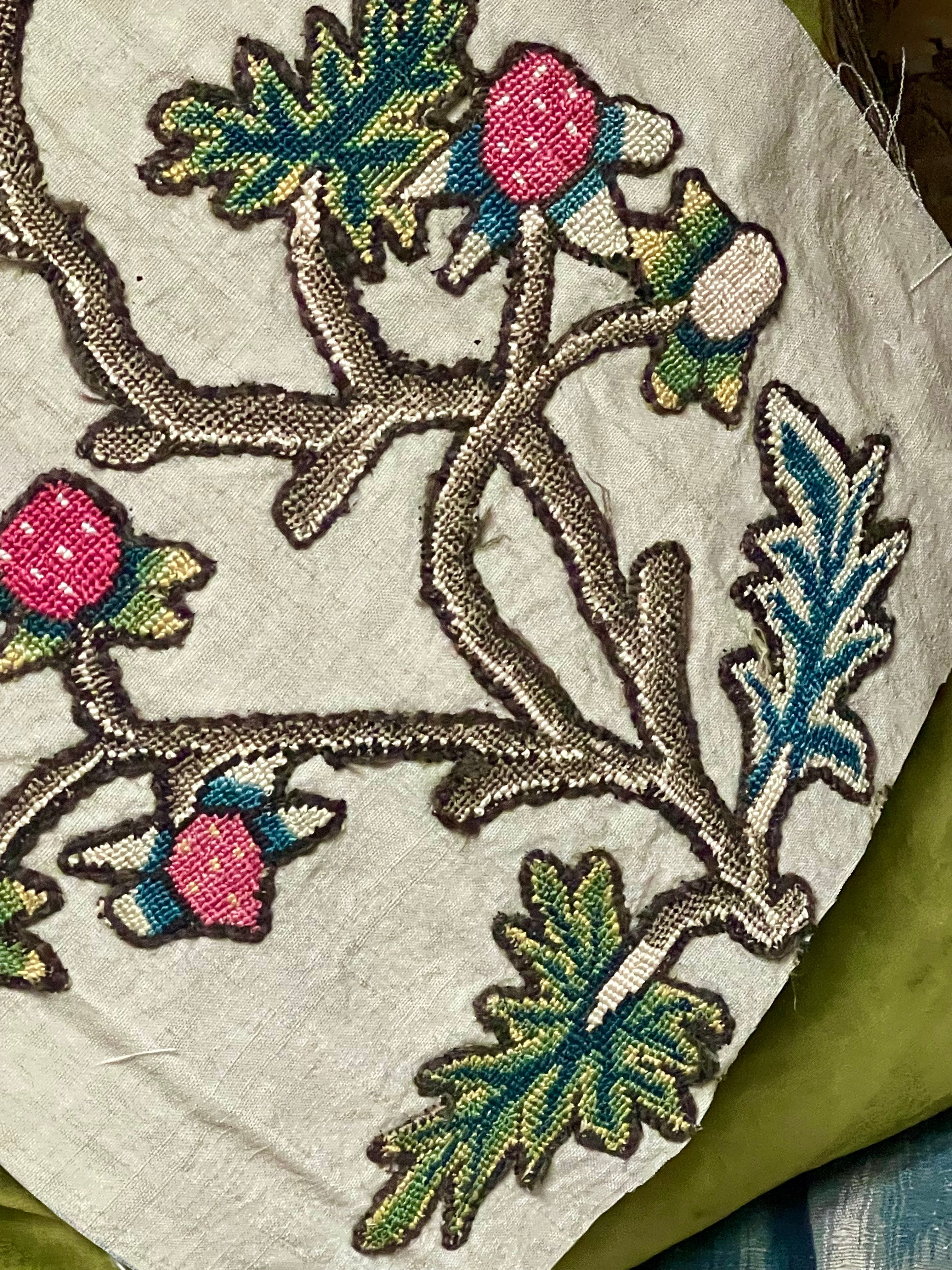 17th Century Needlework Slip  Pomegranates